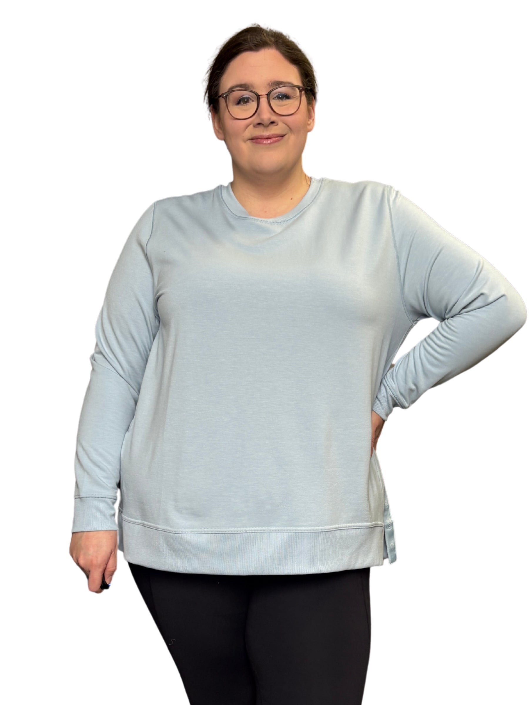 MPG Plus Size Serene Side Slit Pullover (Stone)