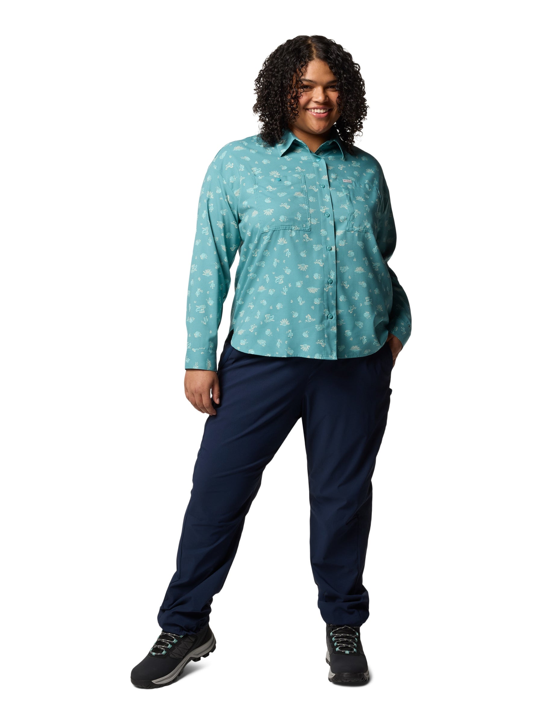 Plus Size Silver Ridge Utility Patterned Shirt - Teal Deserted
