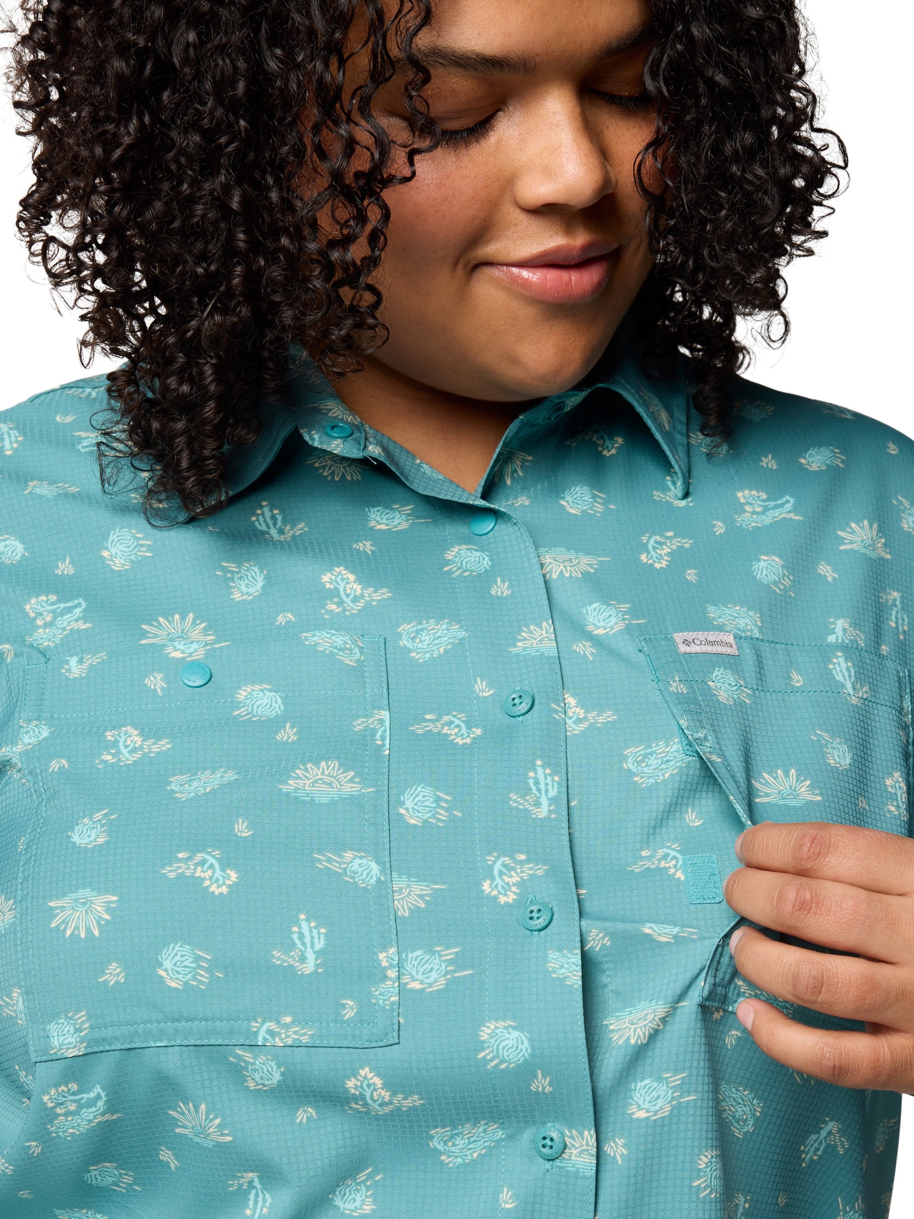 Plus Size Silver Ridge Utility Patterned Shirt - Teal Deserted
