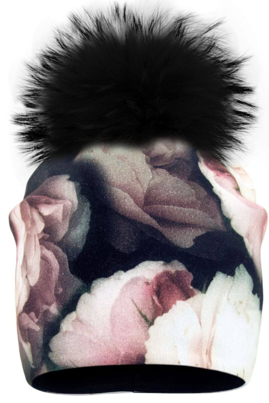  Tuque de Coton Roses avec Pompon Noir de La Fleur Mode