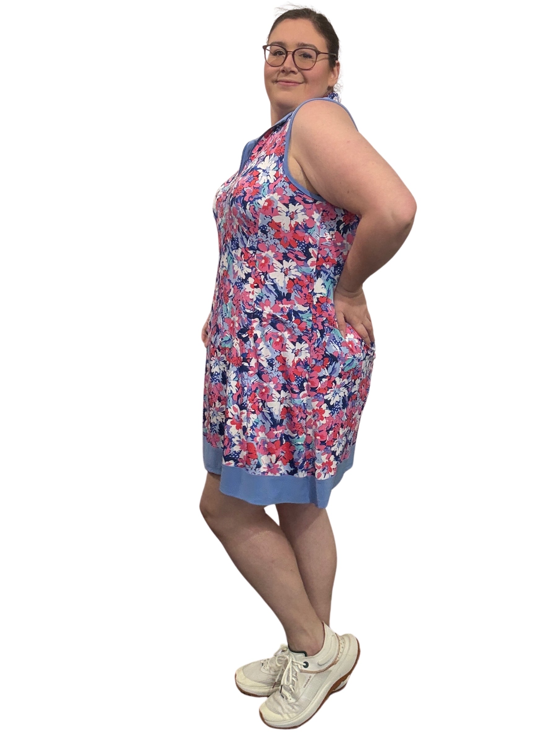 Robe De Golf Demi-Zip  Donna Taille Plus - Fleuri Cobalt