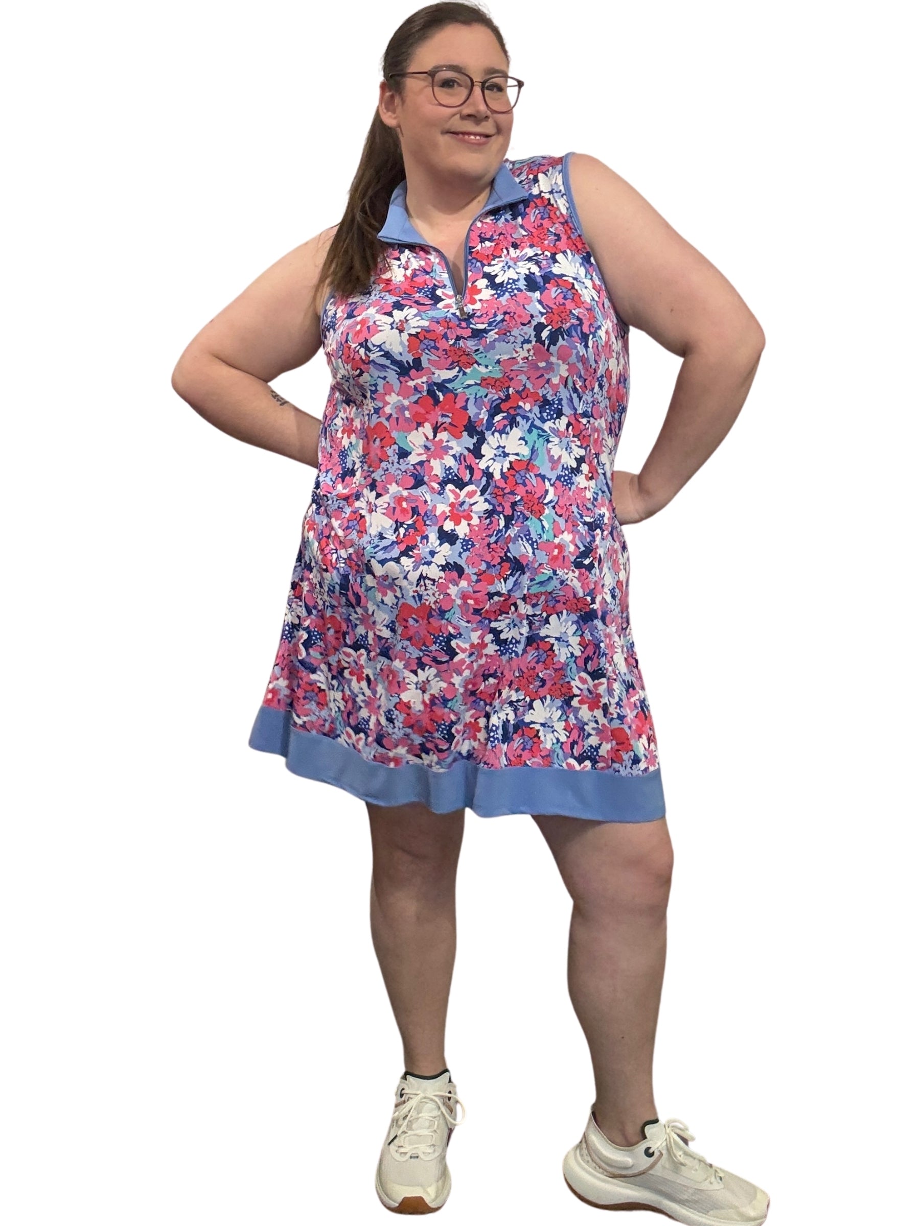 Robe De Golf Demi-Zip  Donna Taille Plus - Fleuri Cobalt