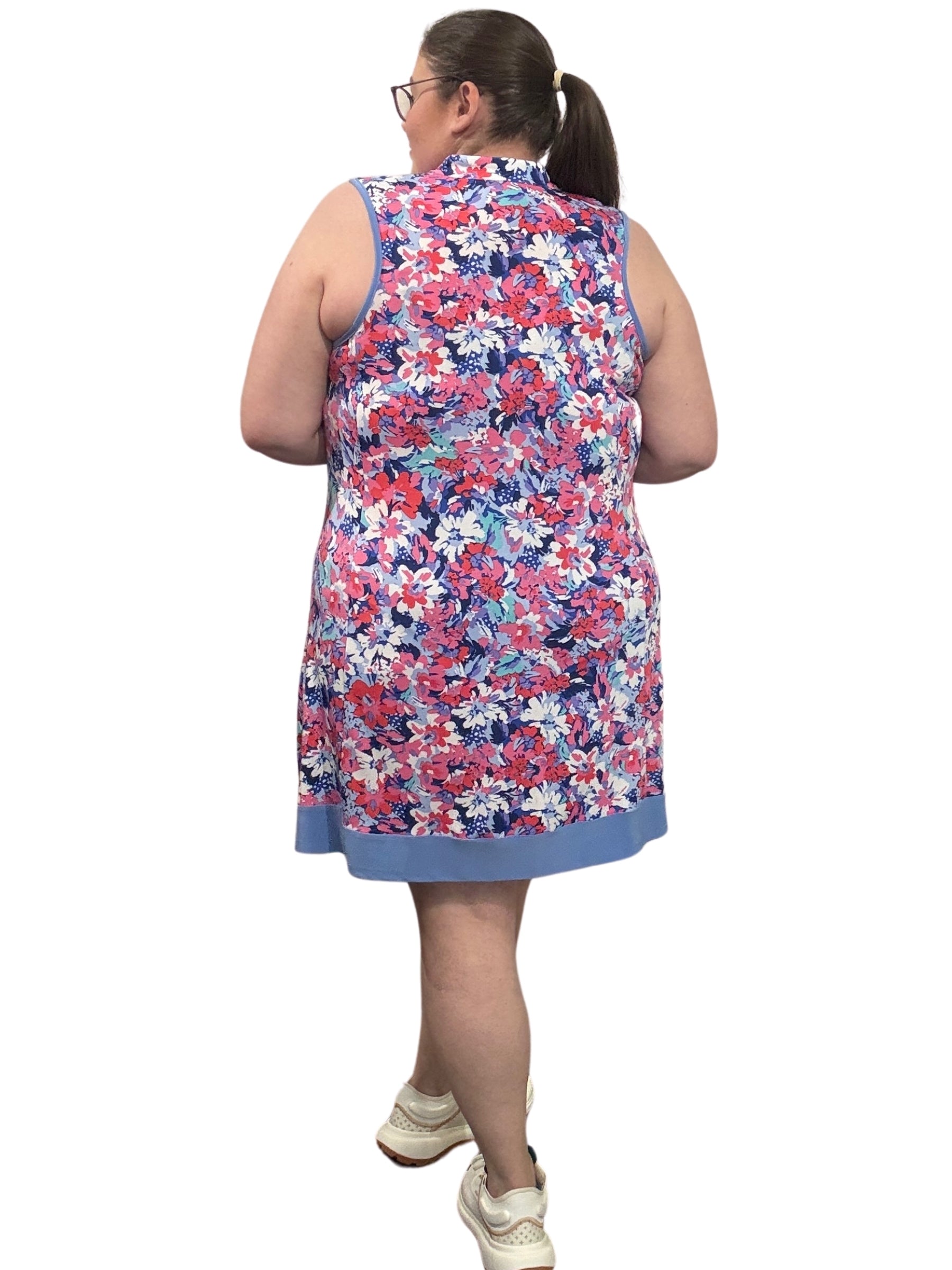 Robe De Golf Demi-Zip Donna Taille Plus - Fleuri Cobalt