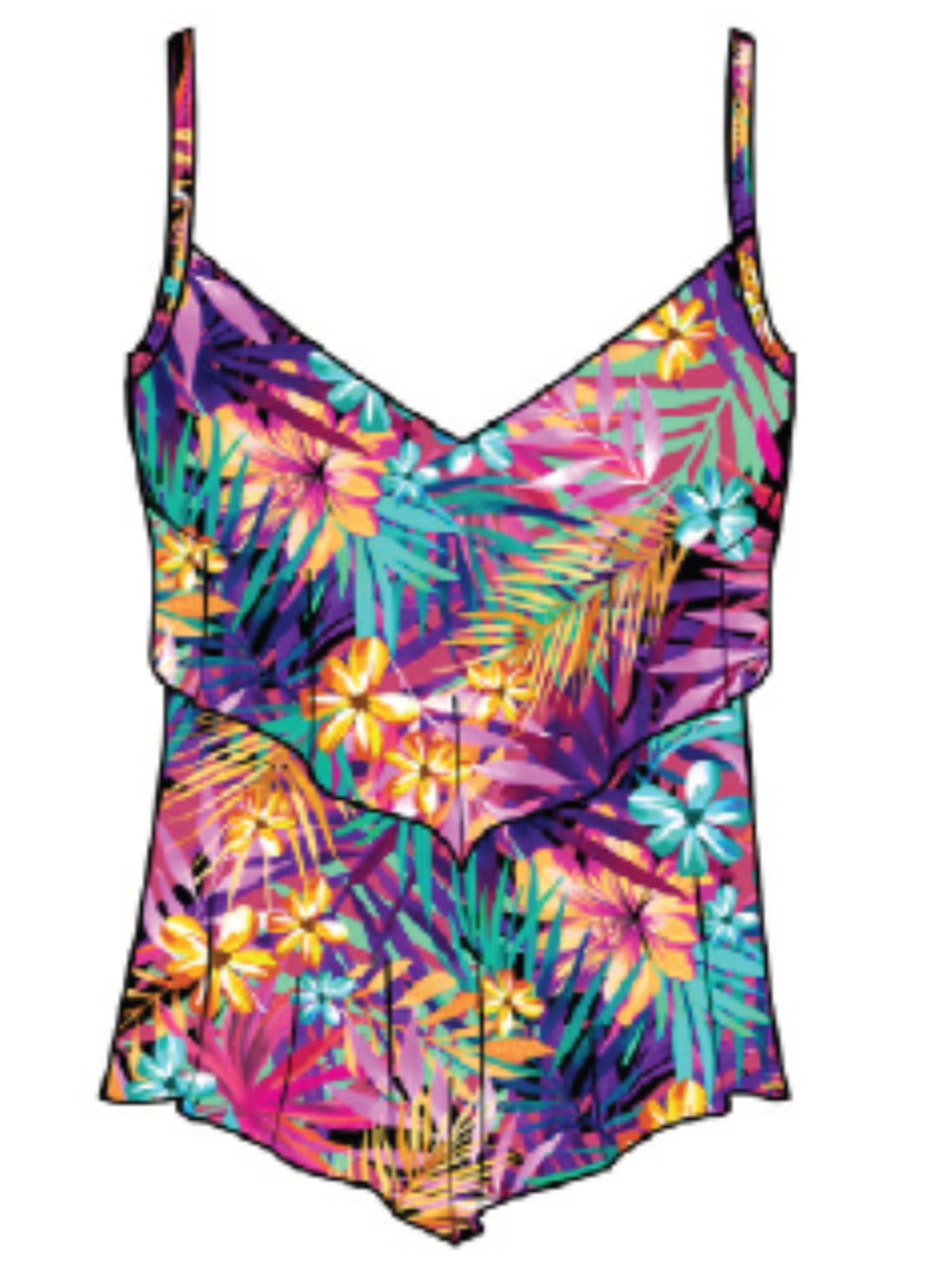 Caribbean Palms Ronnie Plus Size Tankini Top - Multi