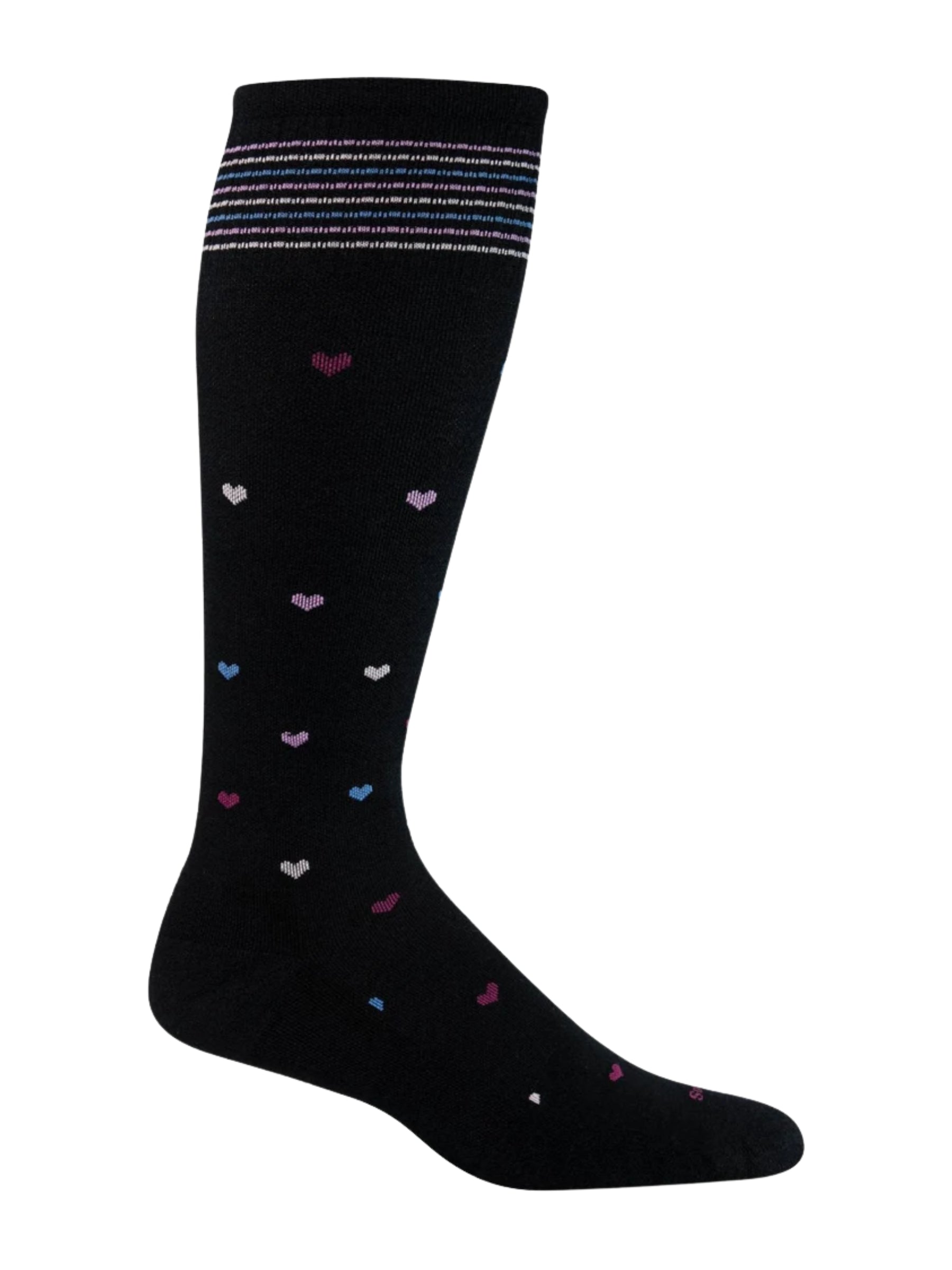 Bas Full Heart de Compression Graduée Modérée Mollets Larges - Black Full Heart