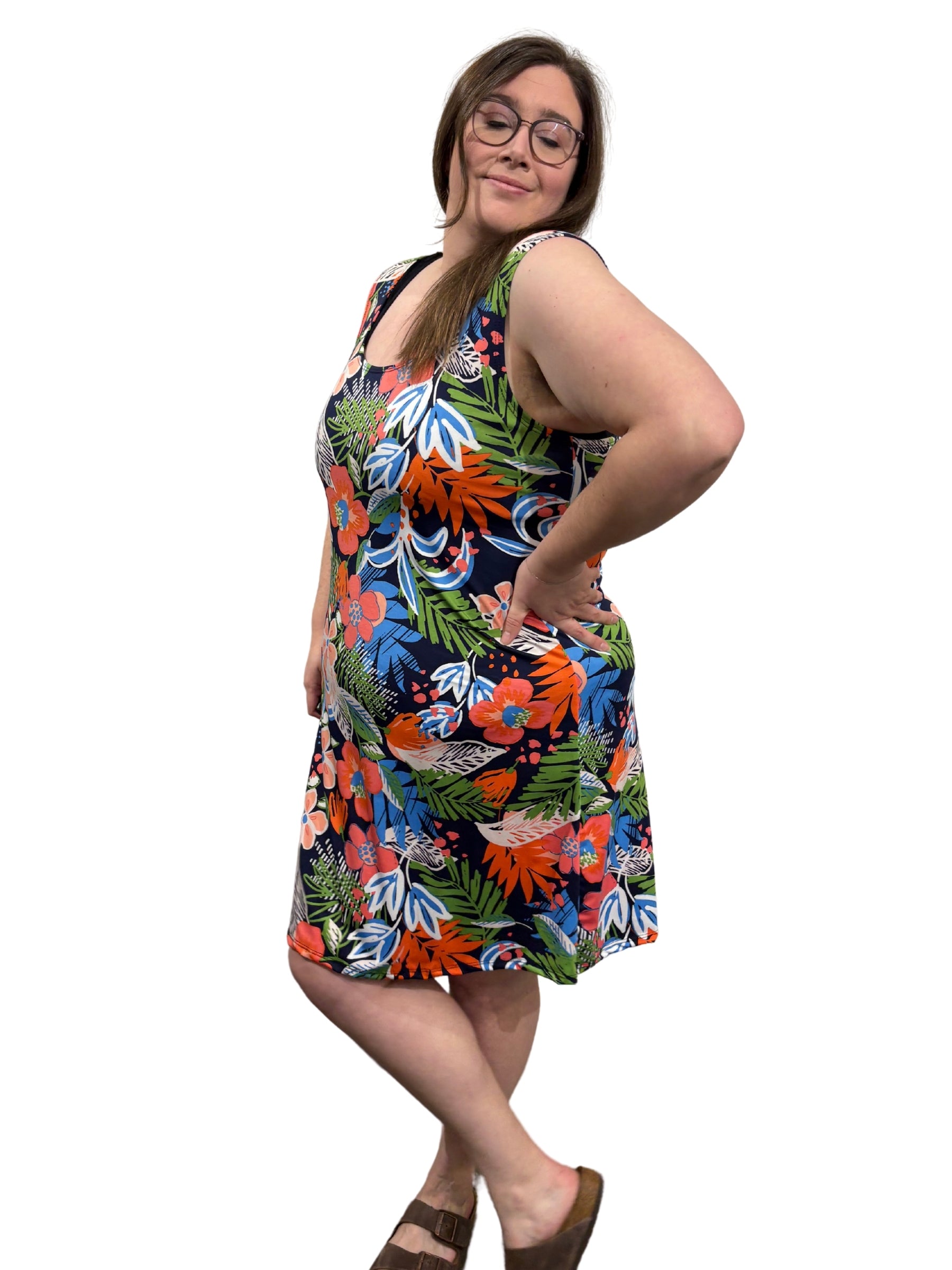 Cache-Maillot Garden Party Encolure Ronde Taille Plus - Bleu Floral