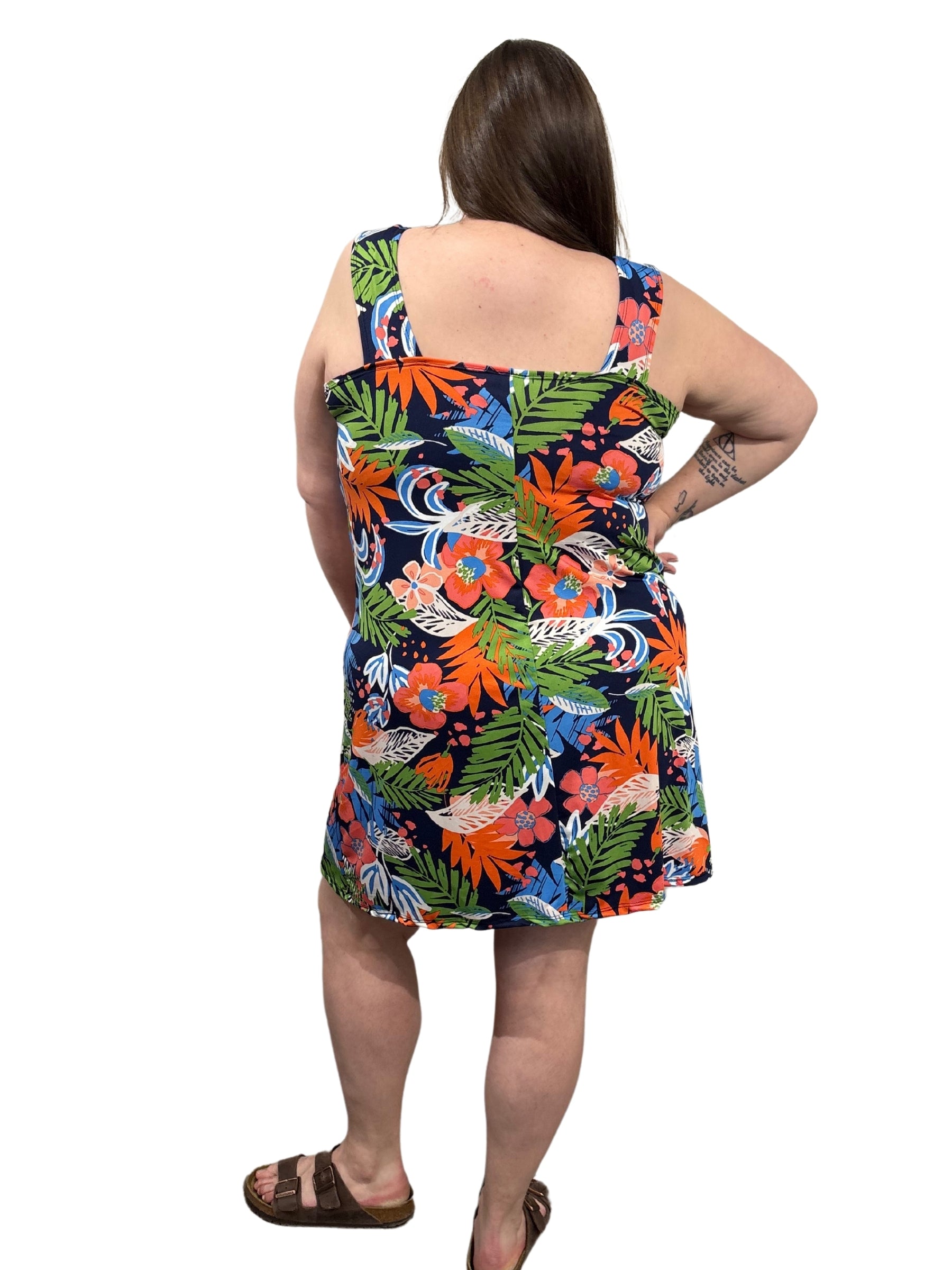 Garden Party Plus Size Round Neck Cover Up - Blue Floral