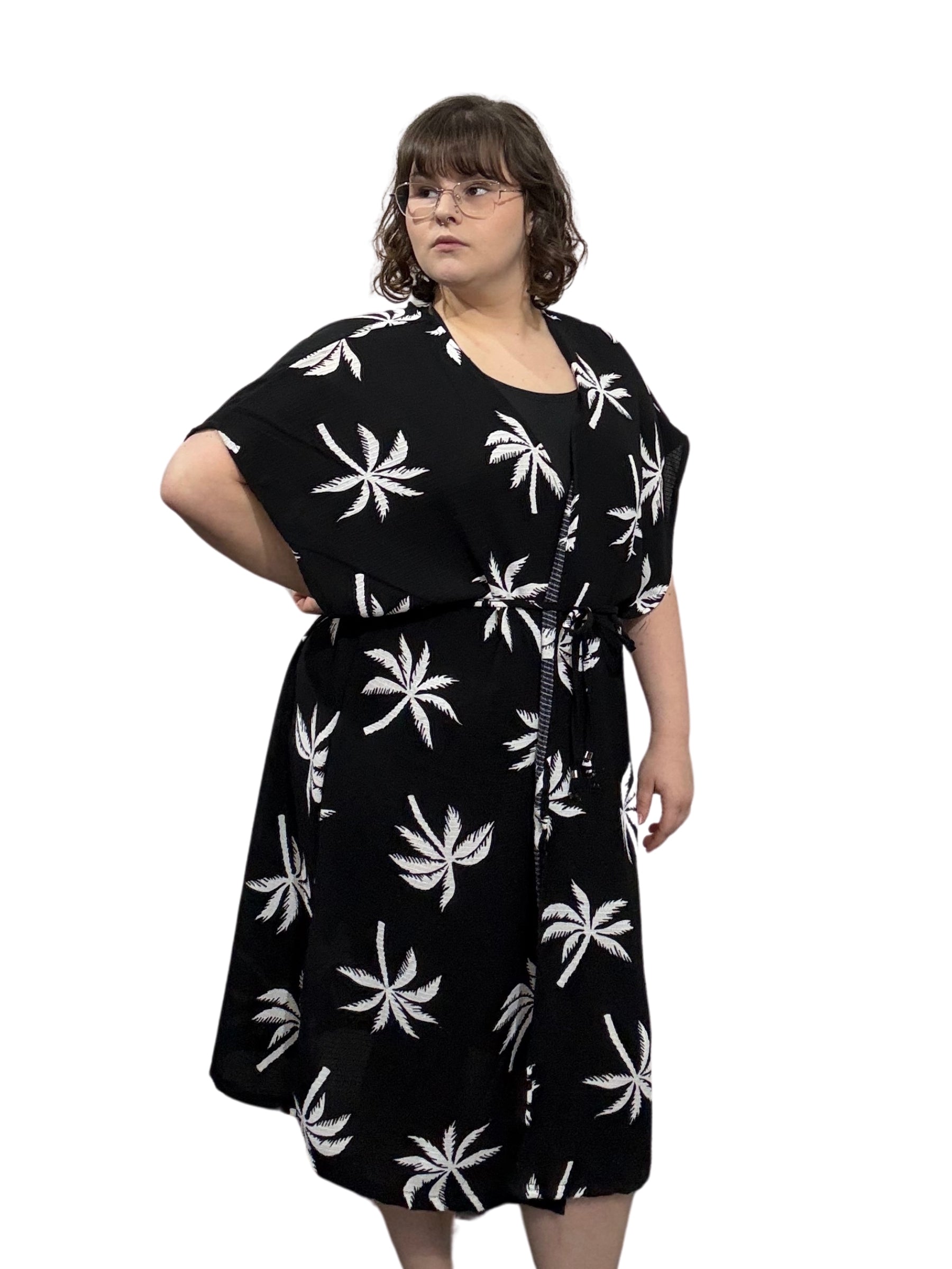 Cache Maillot Palm Linen Taille Plus (Noir & Blanc) de Cover Me