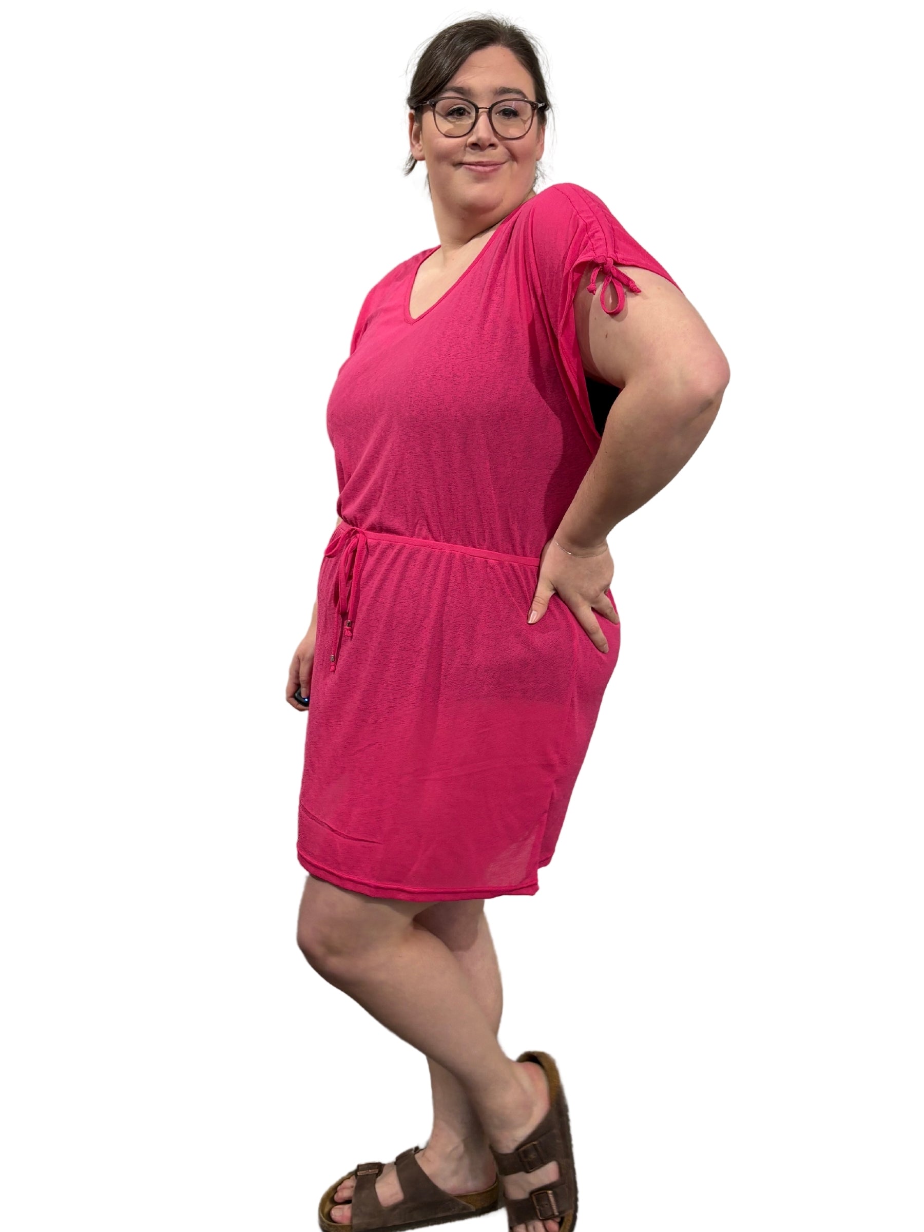 Sandbanks Plus Size V-Neck Swimsuit Cover-Up - Fushia