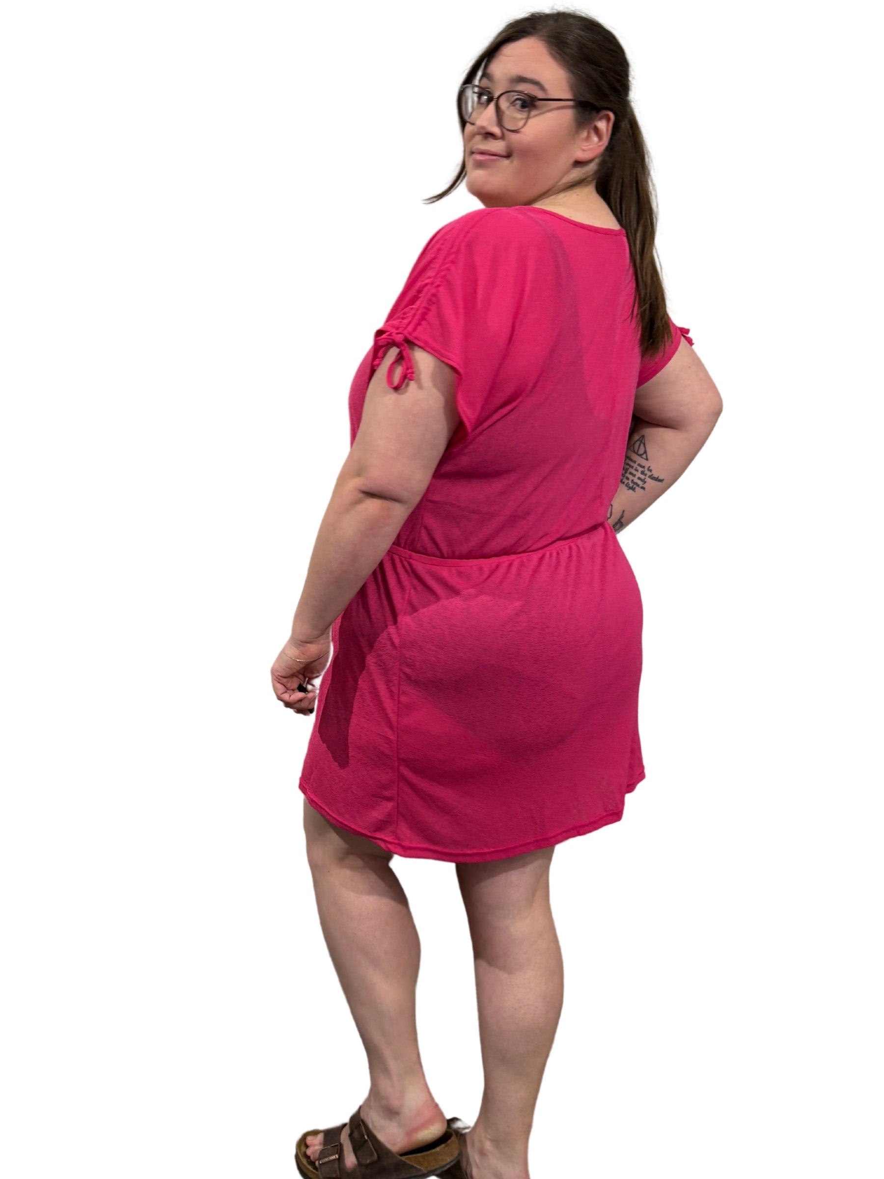Sandbanks Plus Size V-Neck Swimsuit Cover-Up - Fushia