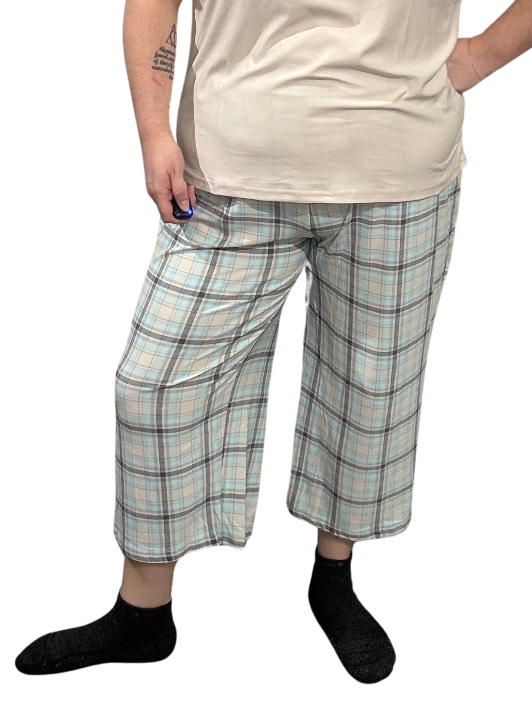 Capri Pyjama Taille Plus (Plaid Bleu) de Cool Girl