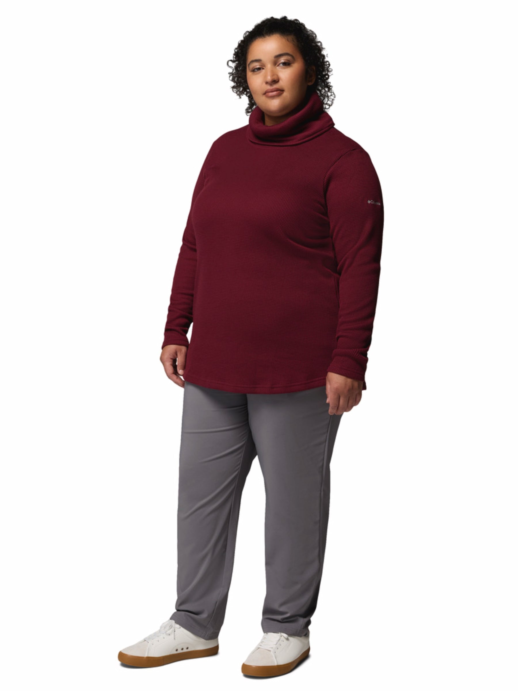 Holly Hideaway Plus Size Waffle Cowl Neck Sweater - Rich Wine