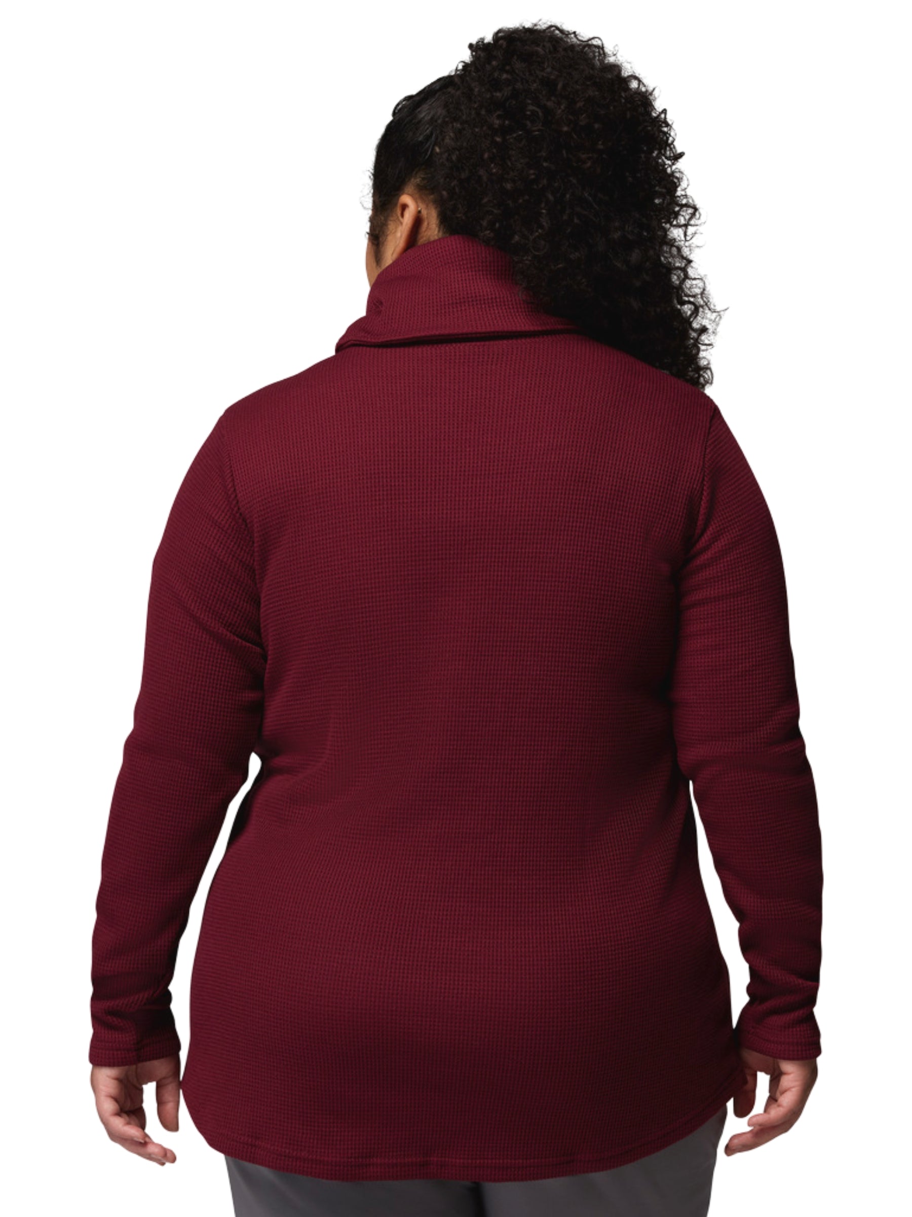Holly Hideaway Plus Size Waffle Cowl Neck Sweater - Rich Wine