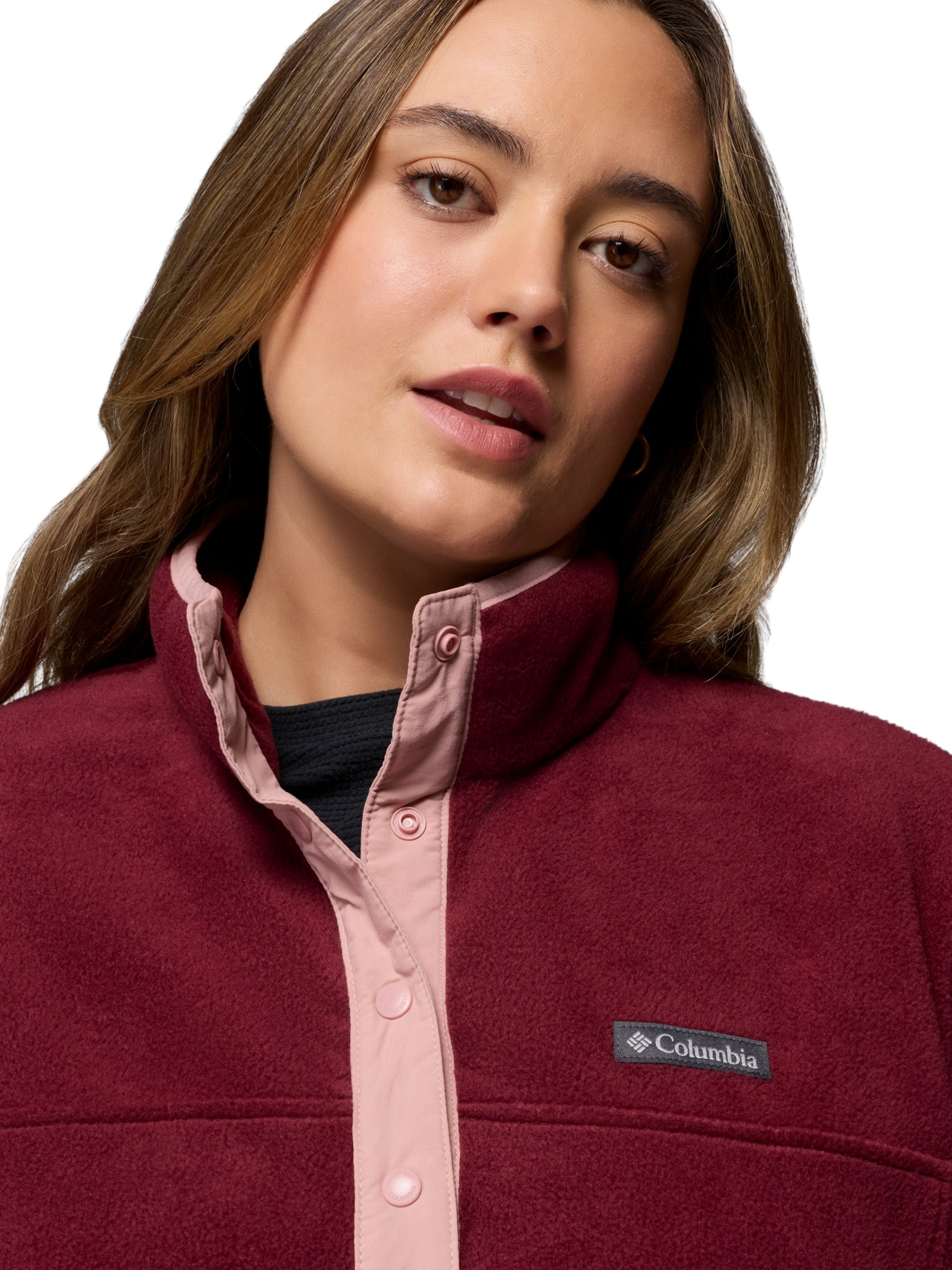 Benton Springs II Plus Size Fleece Snap Sweater - Rich Wine & Eraser Pink