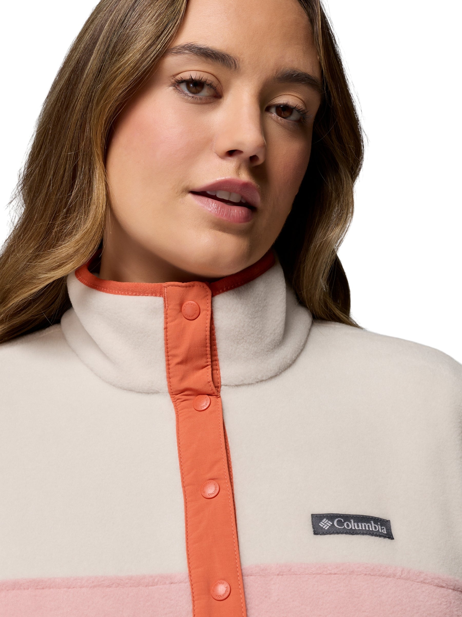 Benton Springs II Plus Size Fleece Snap Sweater - Eraser Pink & Dark Stone