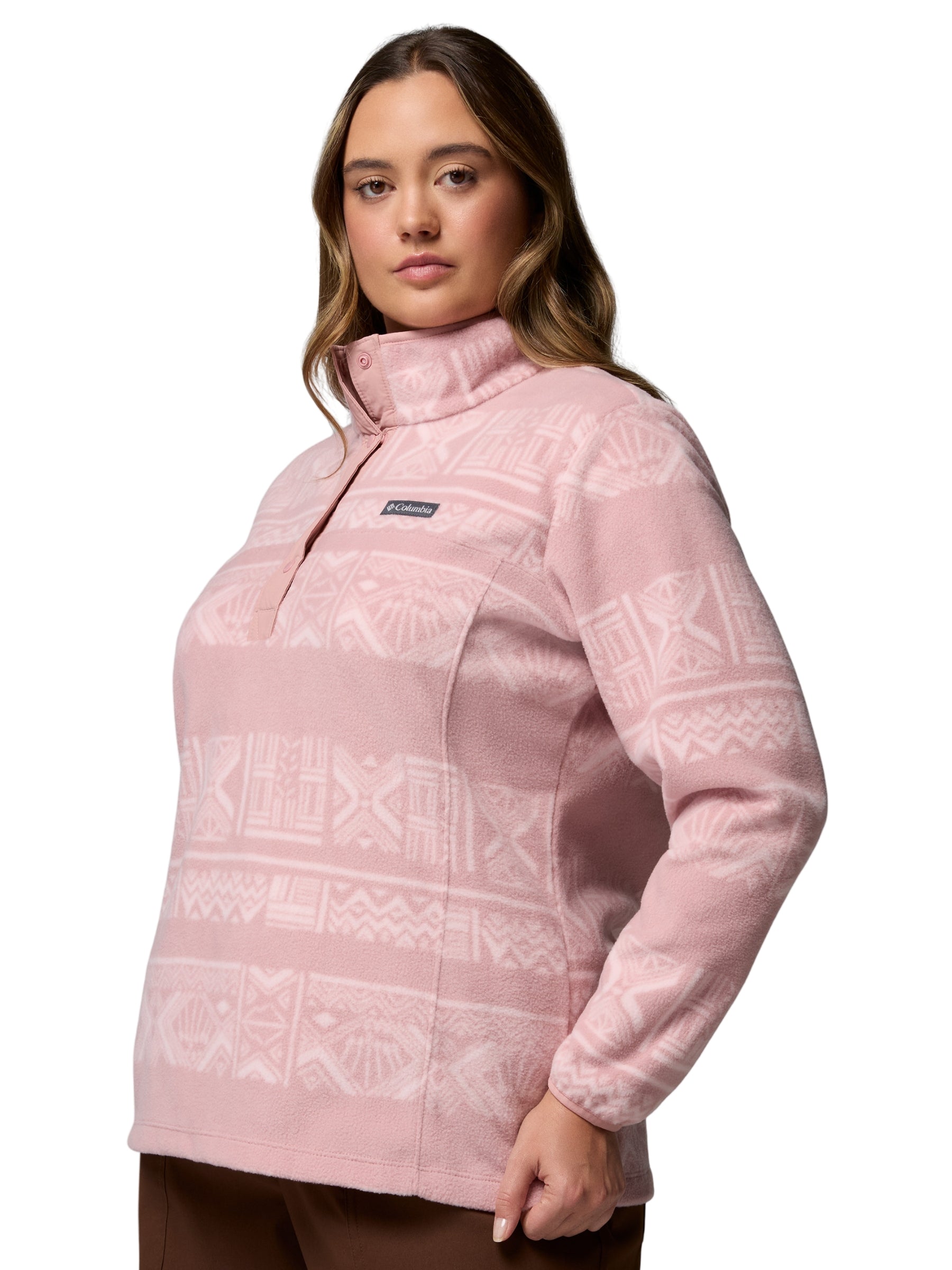 Chandail Imprimé à Snap En Polaire Benton Springs Taille Plus - Eraser Pink Deschutes Days