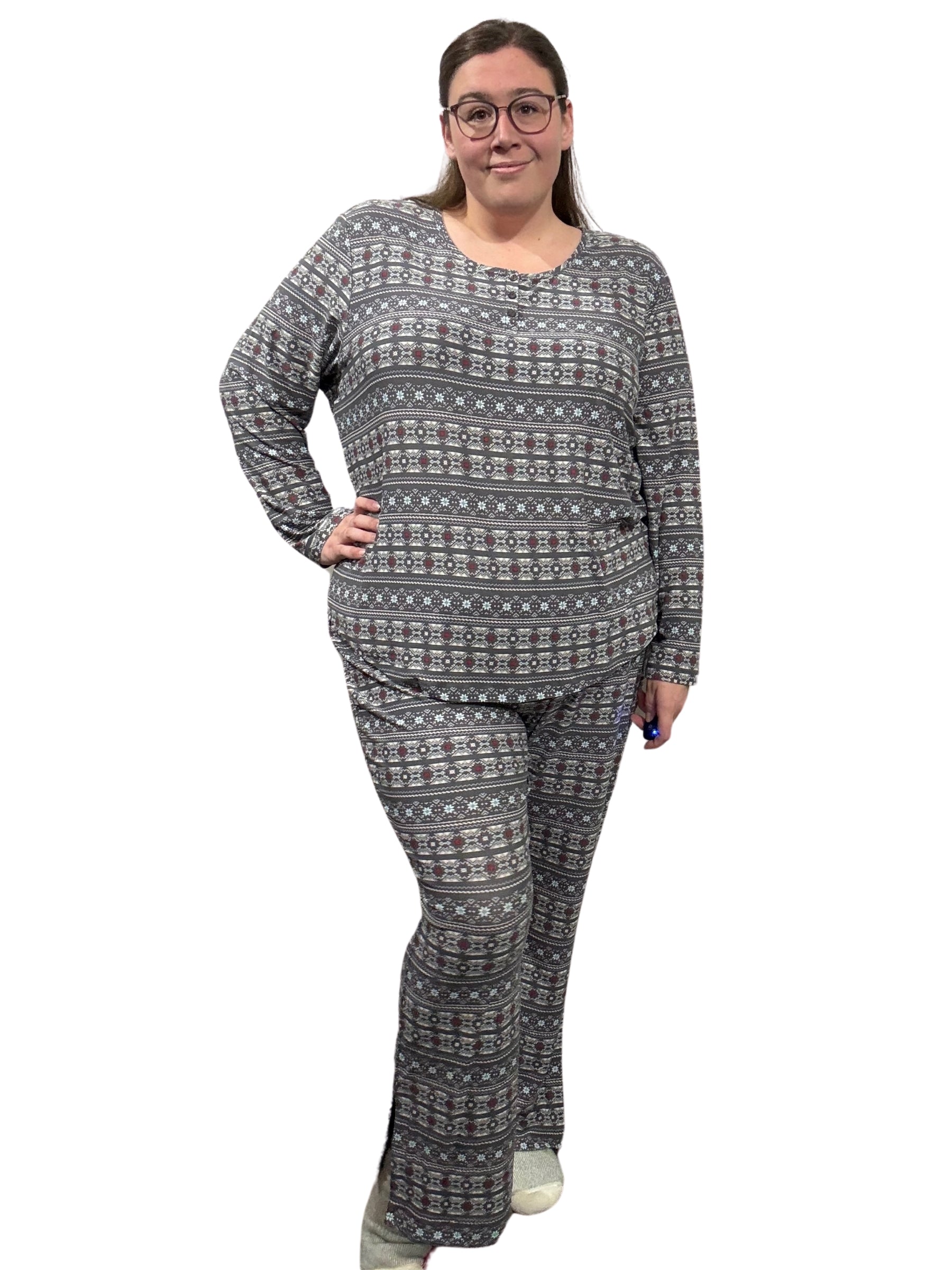 Cool Girl Plus Size Pajama Sweater (Charcoal Print)