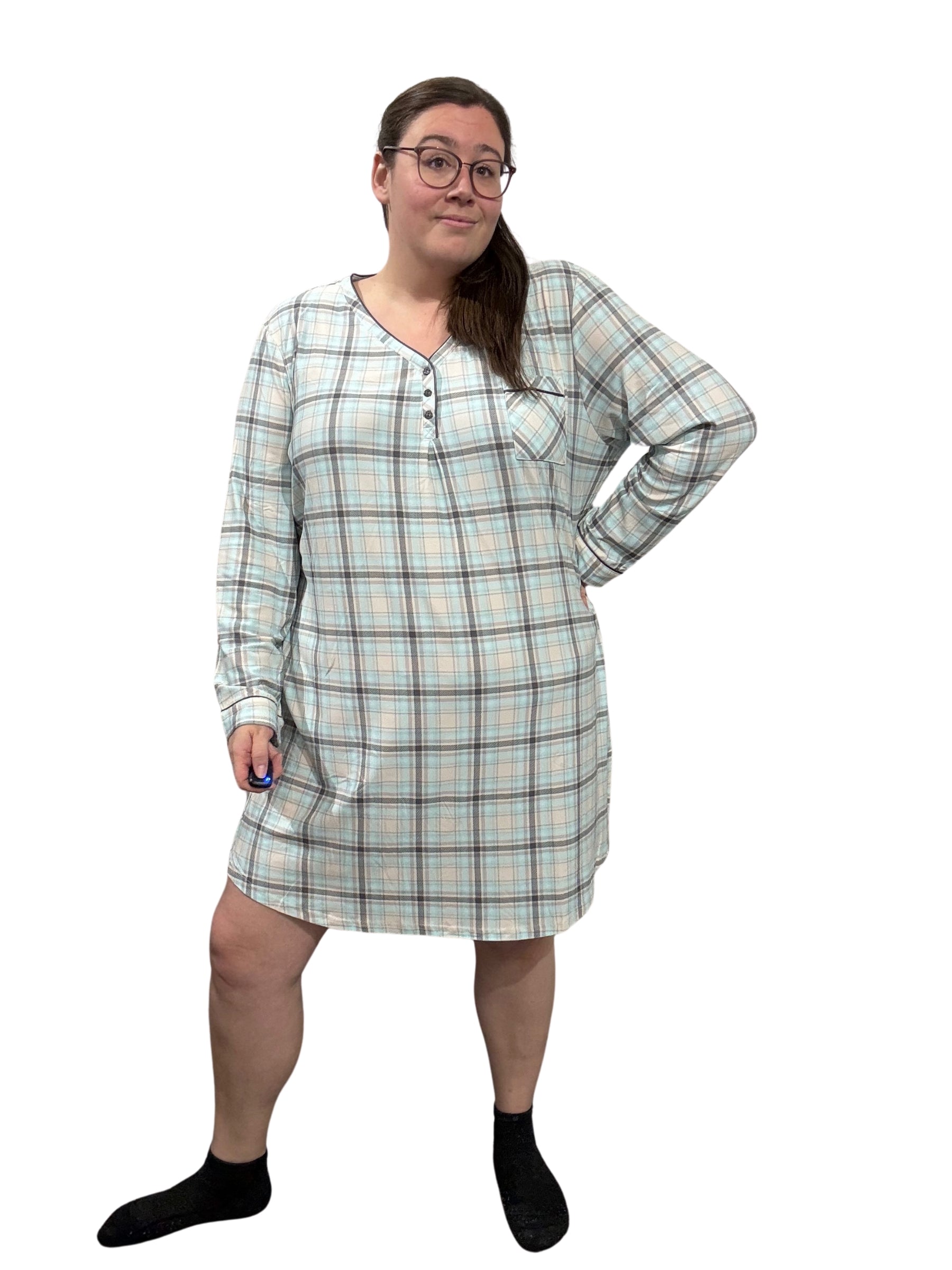 Chemise de Nuit Taille Plus (Plaid Bleu) de Cool Girl