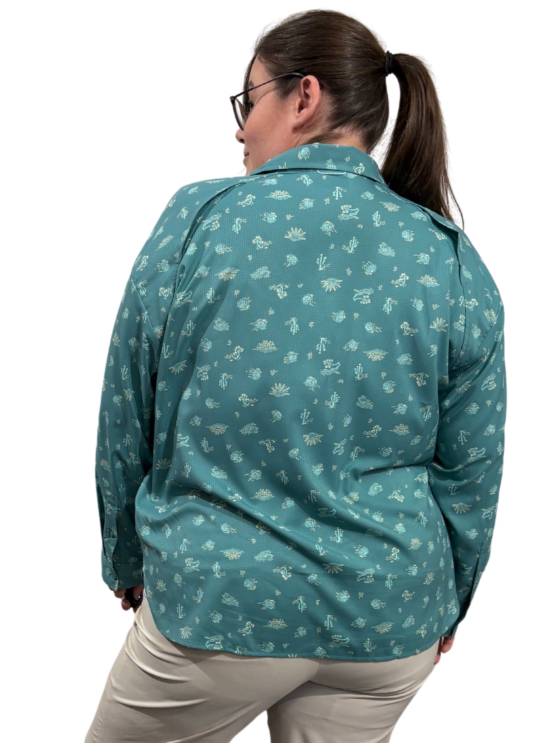 Plus Size Silver Ridge Utility Patterned Shirt - Teal Deserted