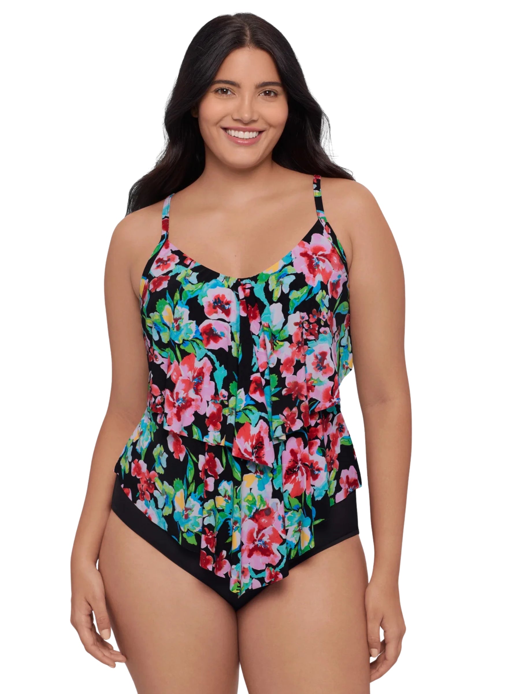 Haut de Tankini Blooming Beauty Ronnie Taille Plus - Black-Multi