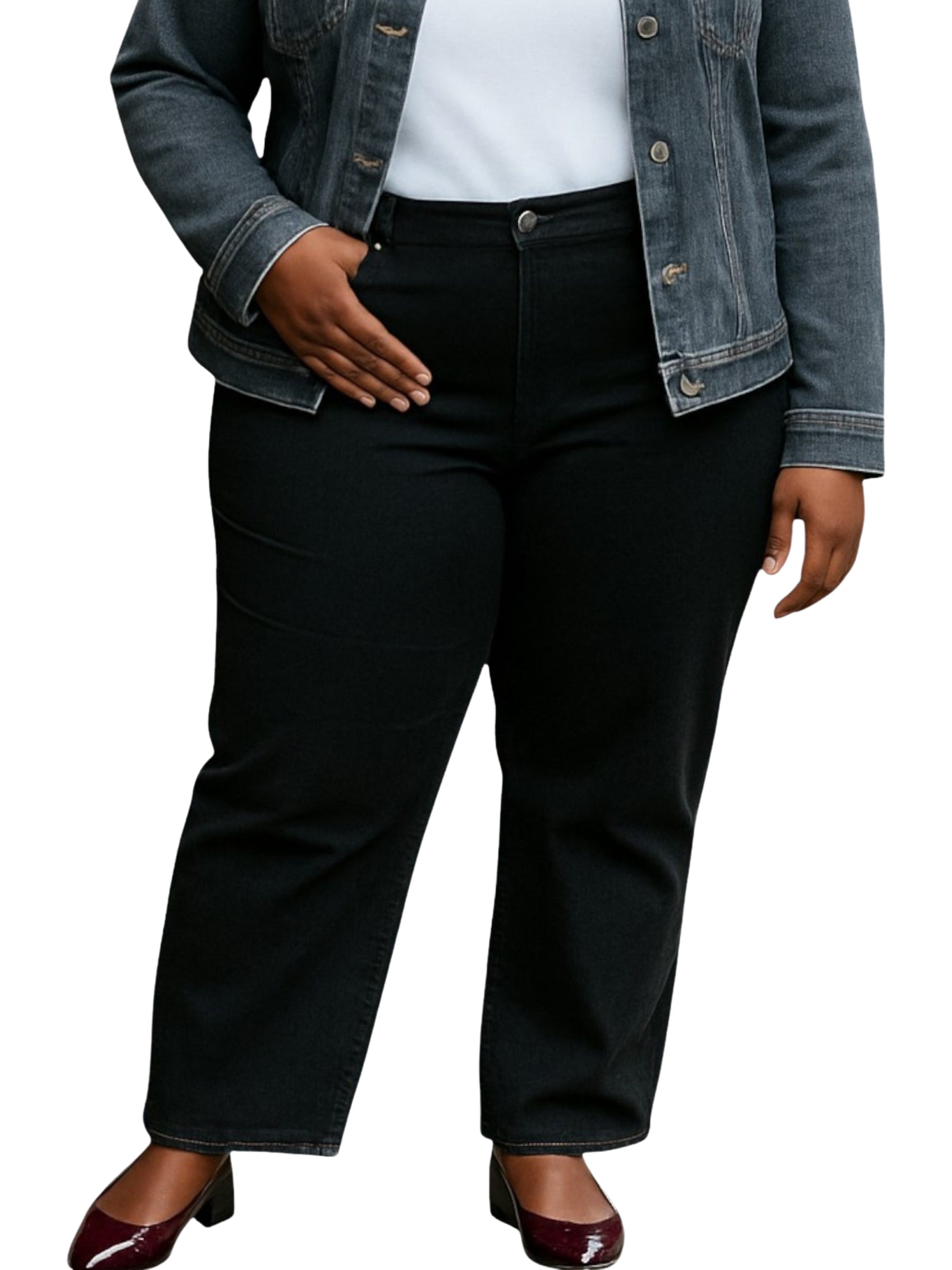 Jeans Droit Taille Haute Denver Taille Plus - Black