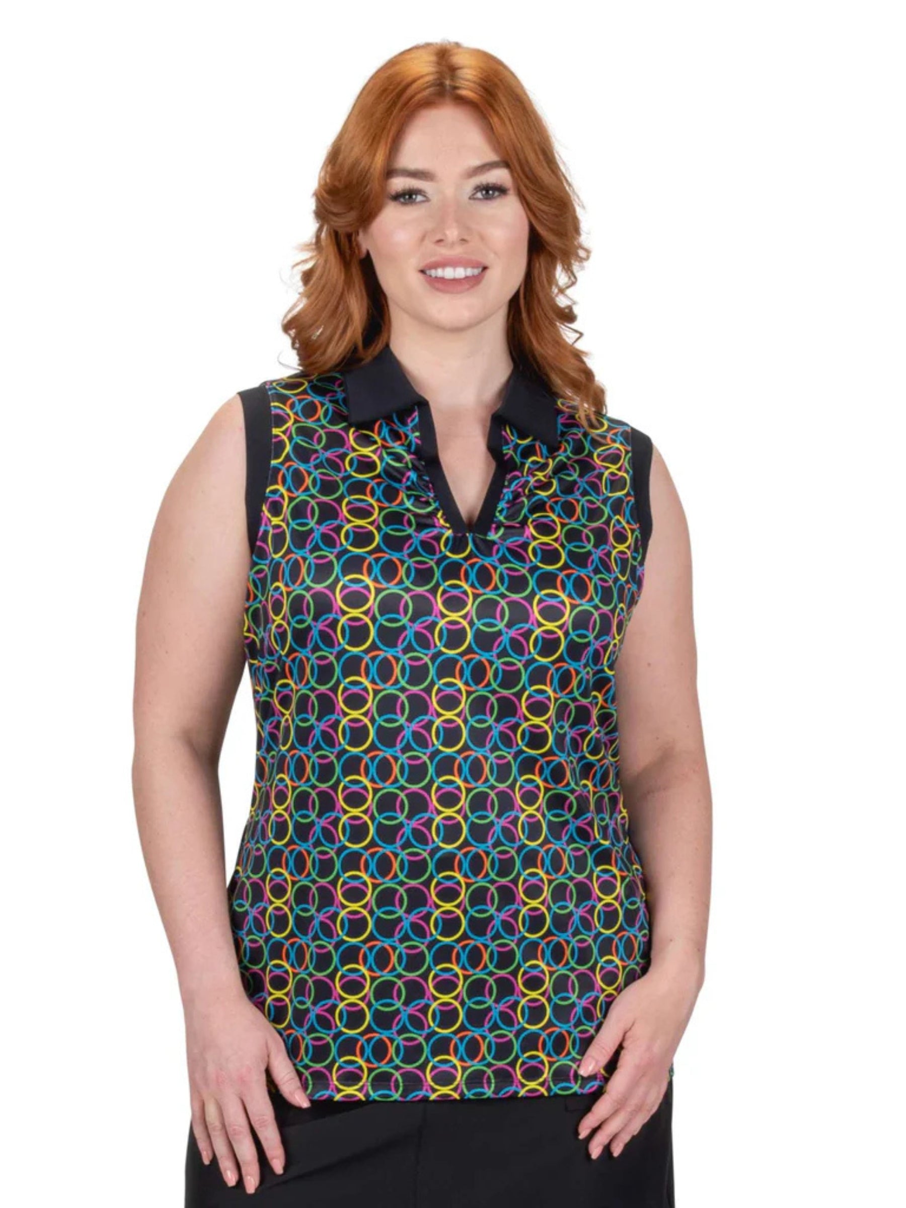 Polo de Golf Halo Sans Manches Taille Plus - Black-Multi