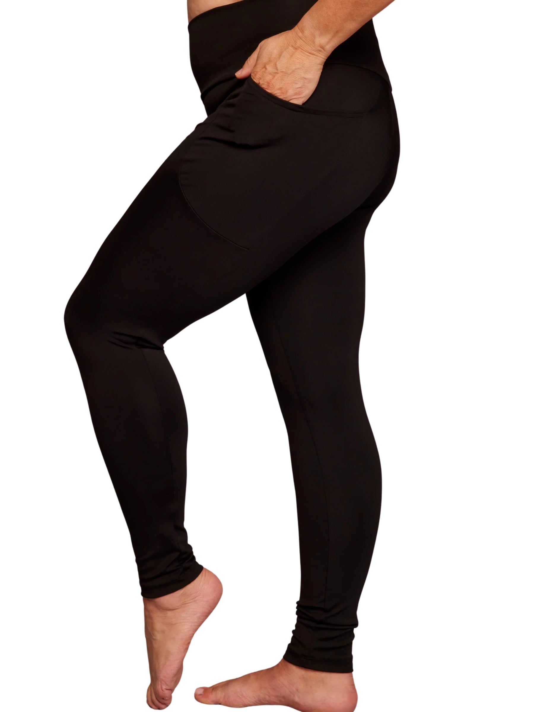 Legging Soyeux avec Poches Taille Plus - Noir