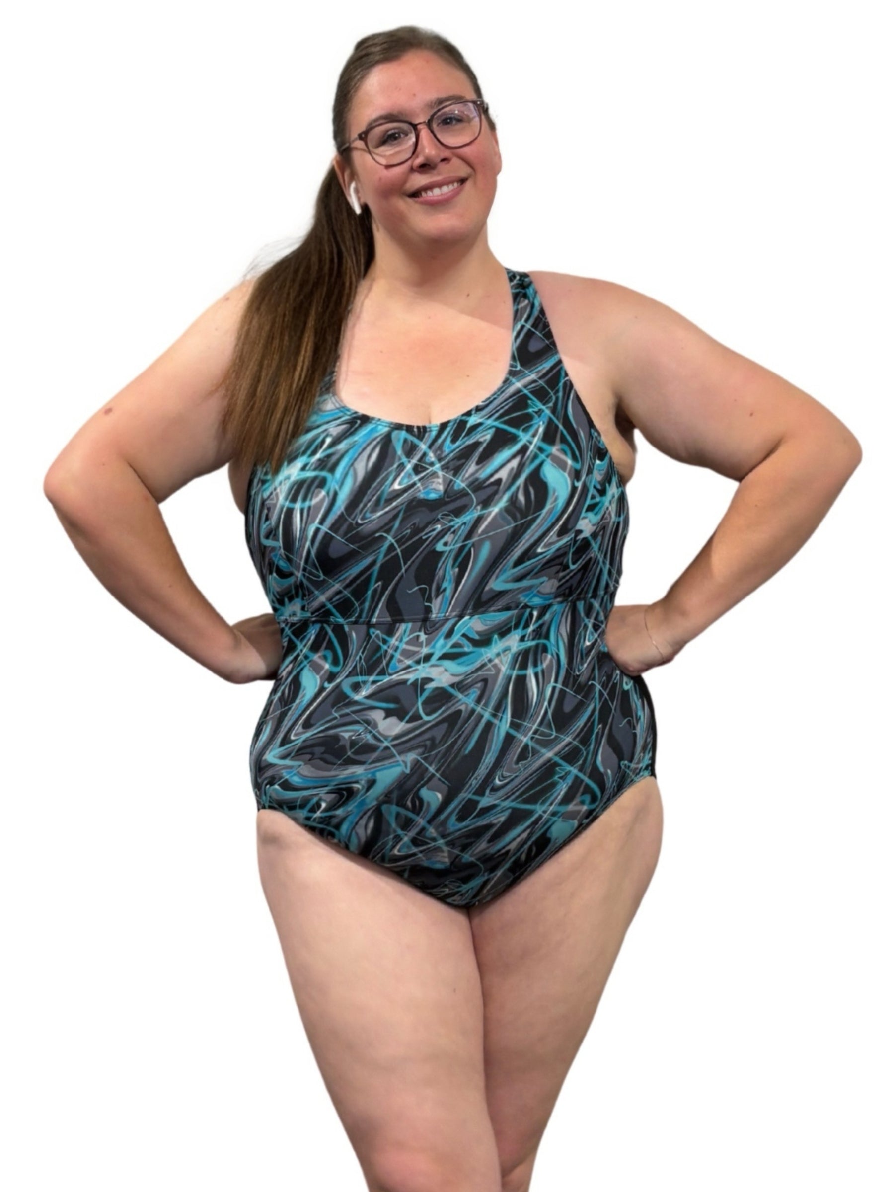 Maillot Dos Croisé Taille Plus - Noir Multi