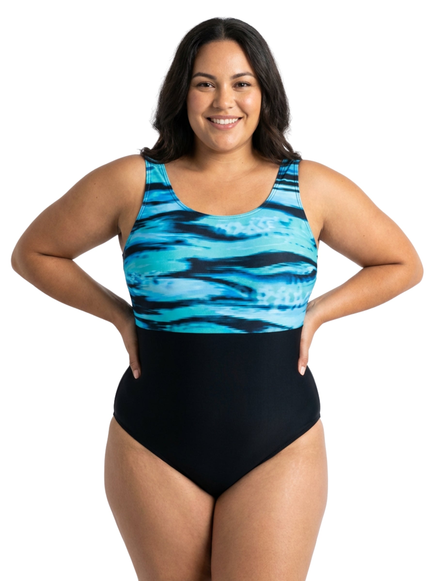 Plus Size Print Top Swimsuit - Black