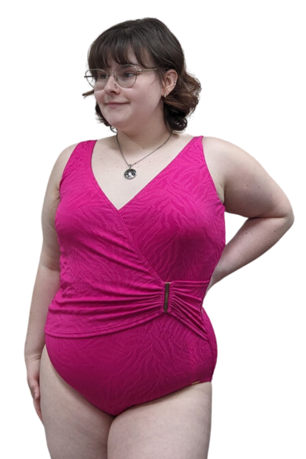 Maillot de Bain Zebra Bar Surplice Taille Plus - Fuchsia