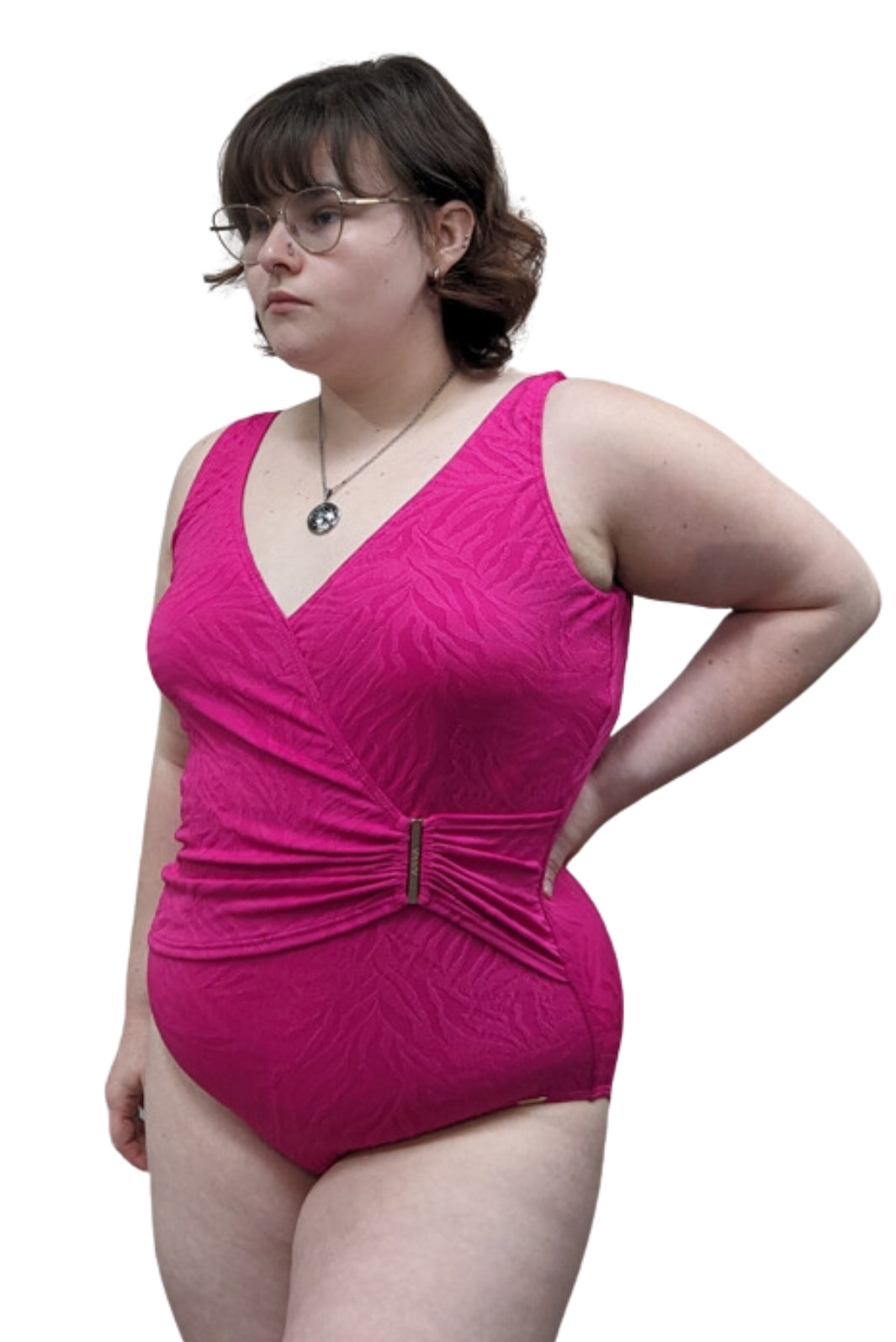 Maillot de Bain Zebra Bar Surplice Taille Plus - Fuchsia