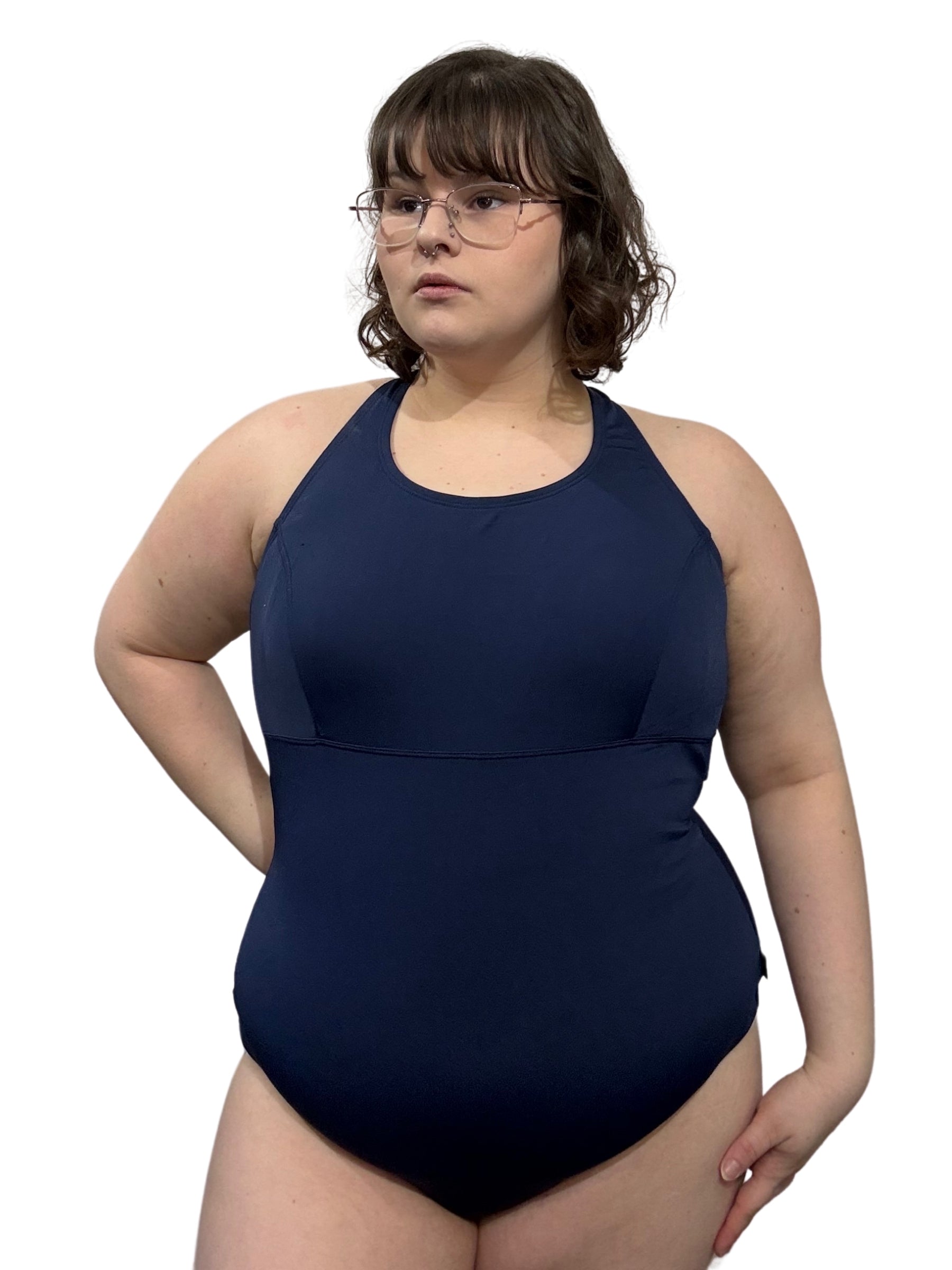 Maillot d'Aquaforme Dos Croisé Taille Plus - Marine