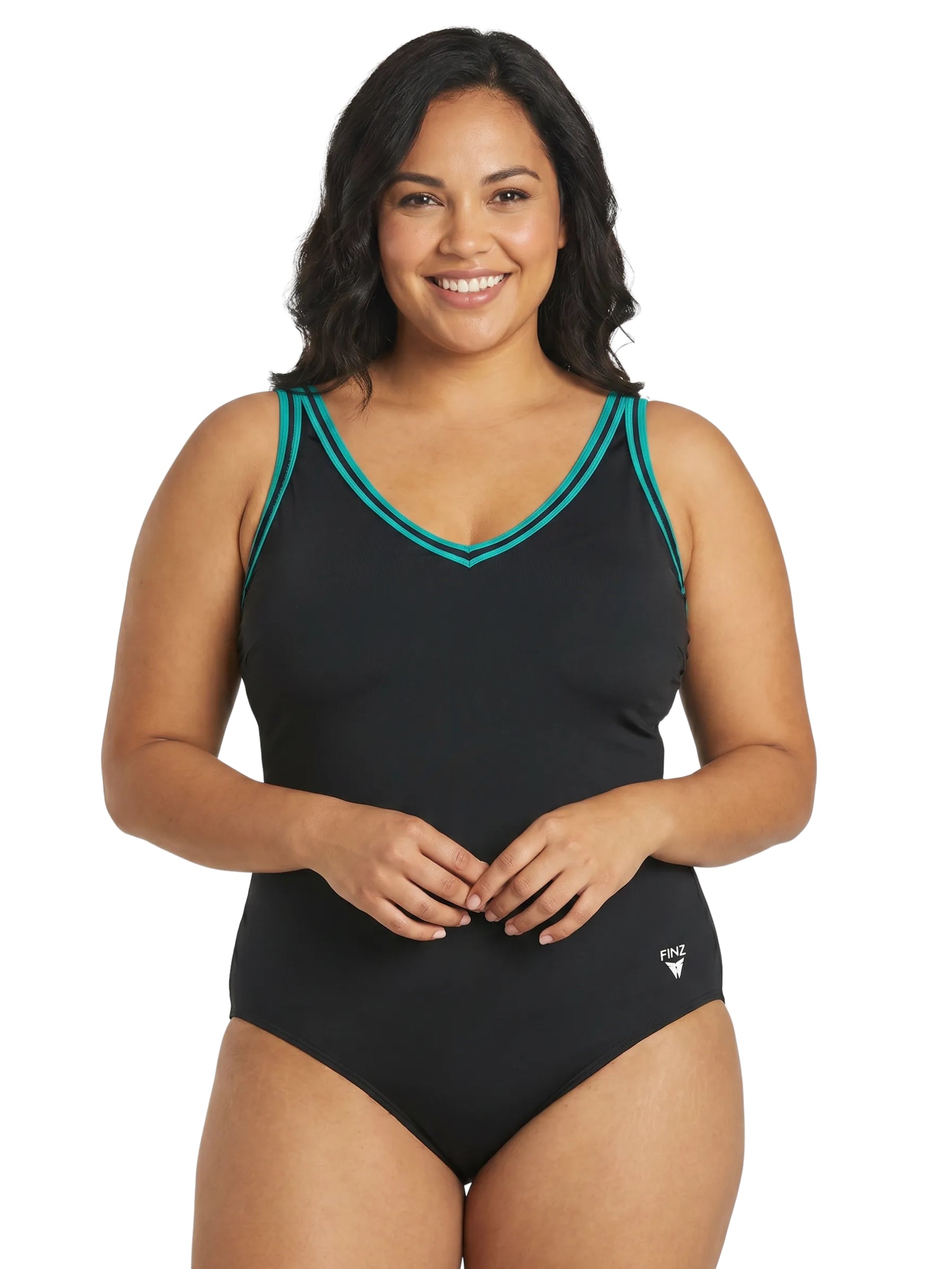 Plus Size Long Swimsuit - Black & Teal
