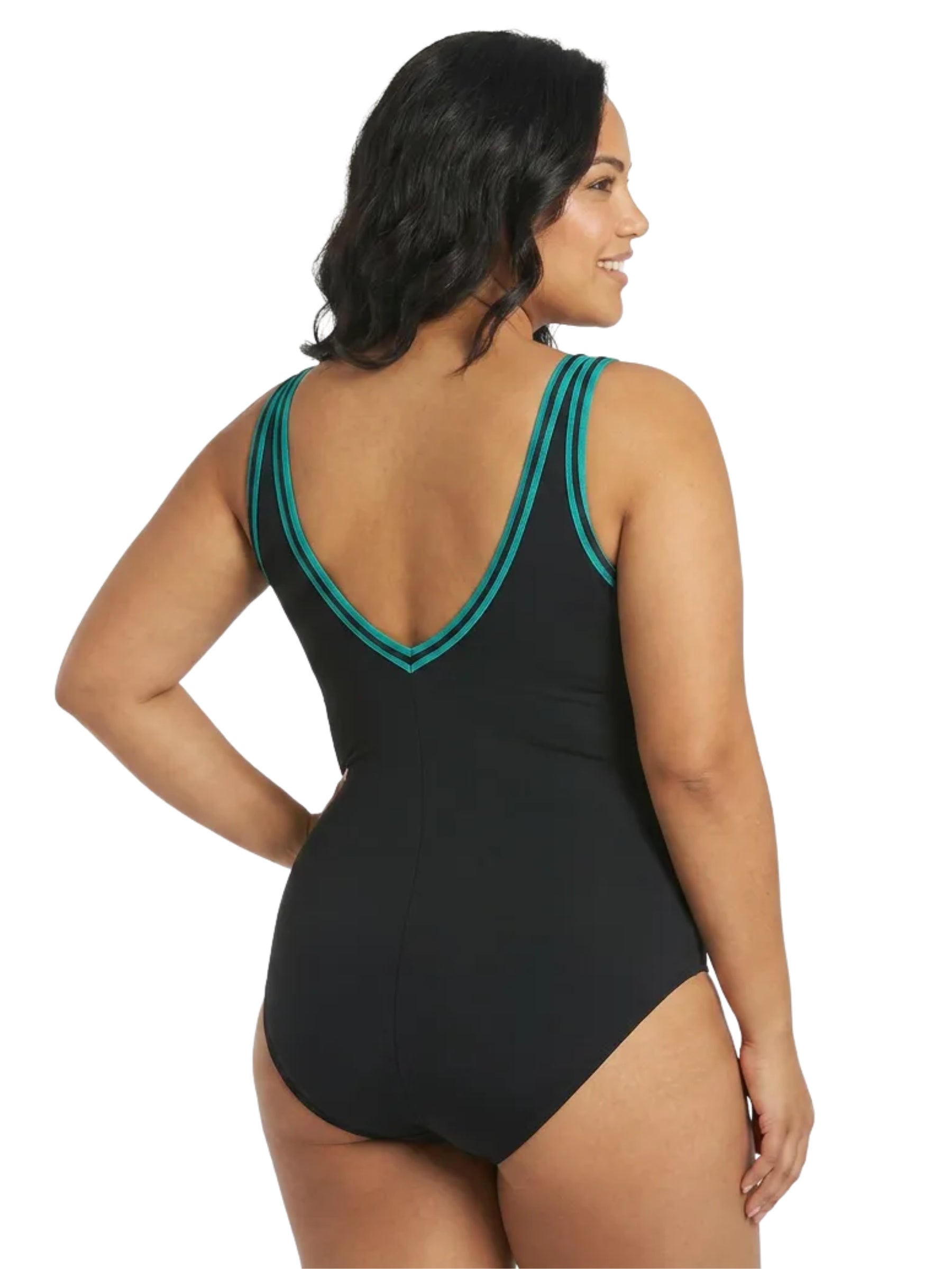 Plus Size Long Swimsuit - Black & Teal