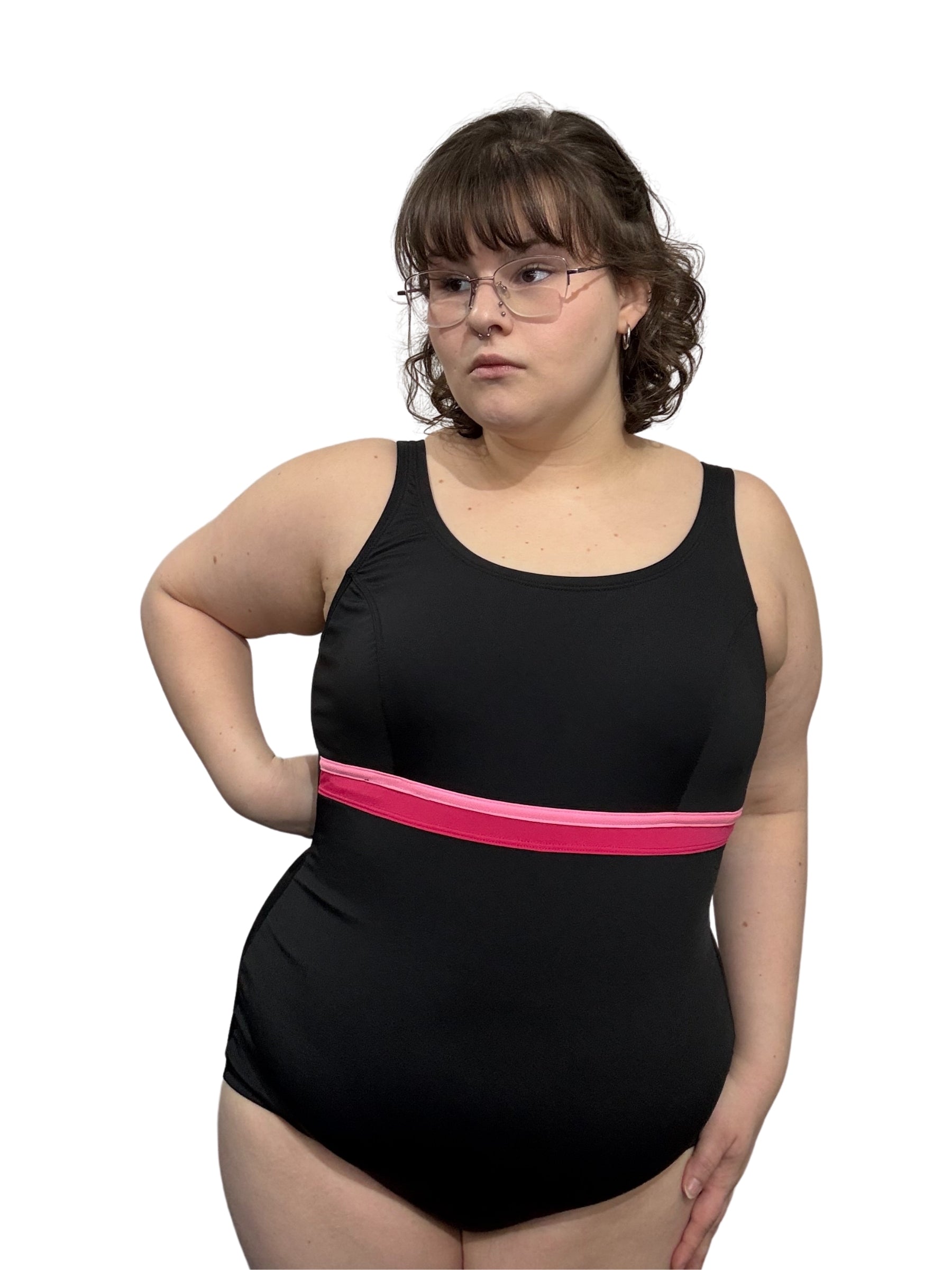 Maillot de Bain Horizontal Splice Taille Plus - Noir & Rose