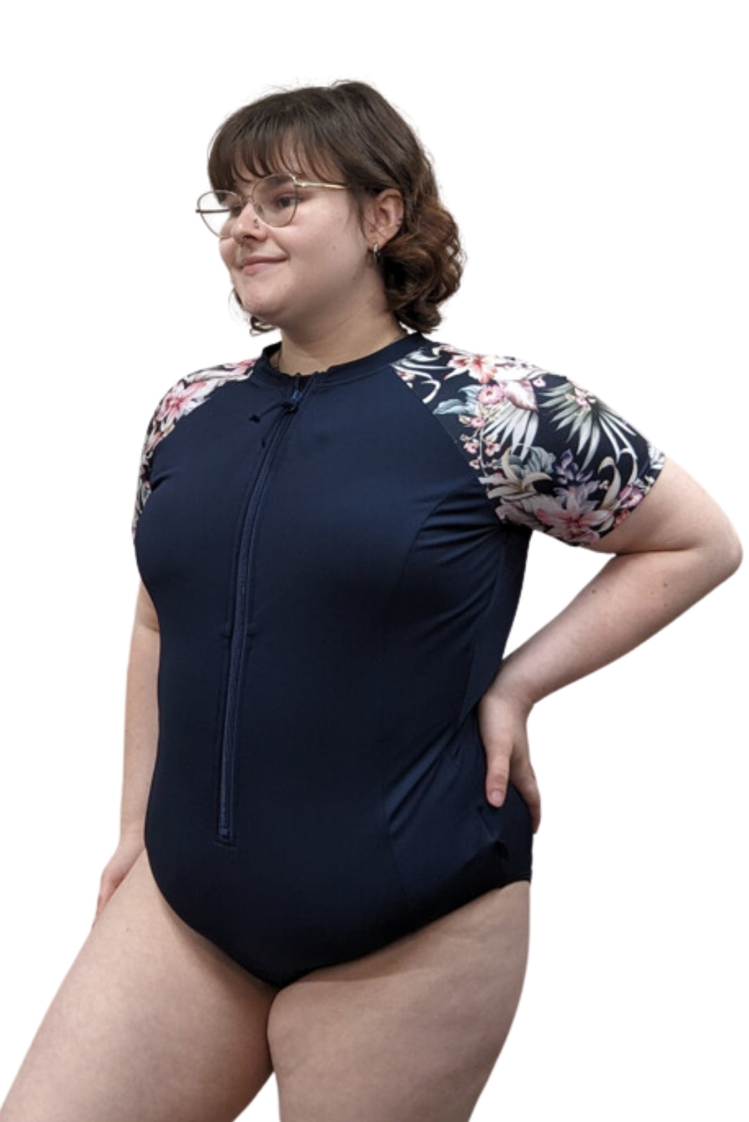 Maillot de Bain à Manche Taille Plus (Marine) de Finz