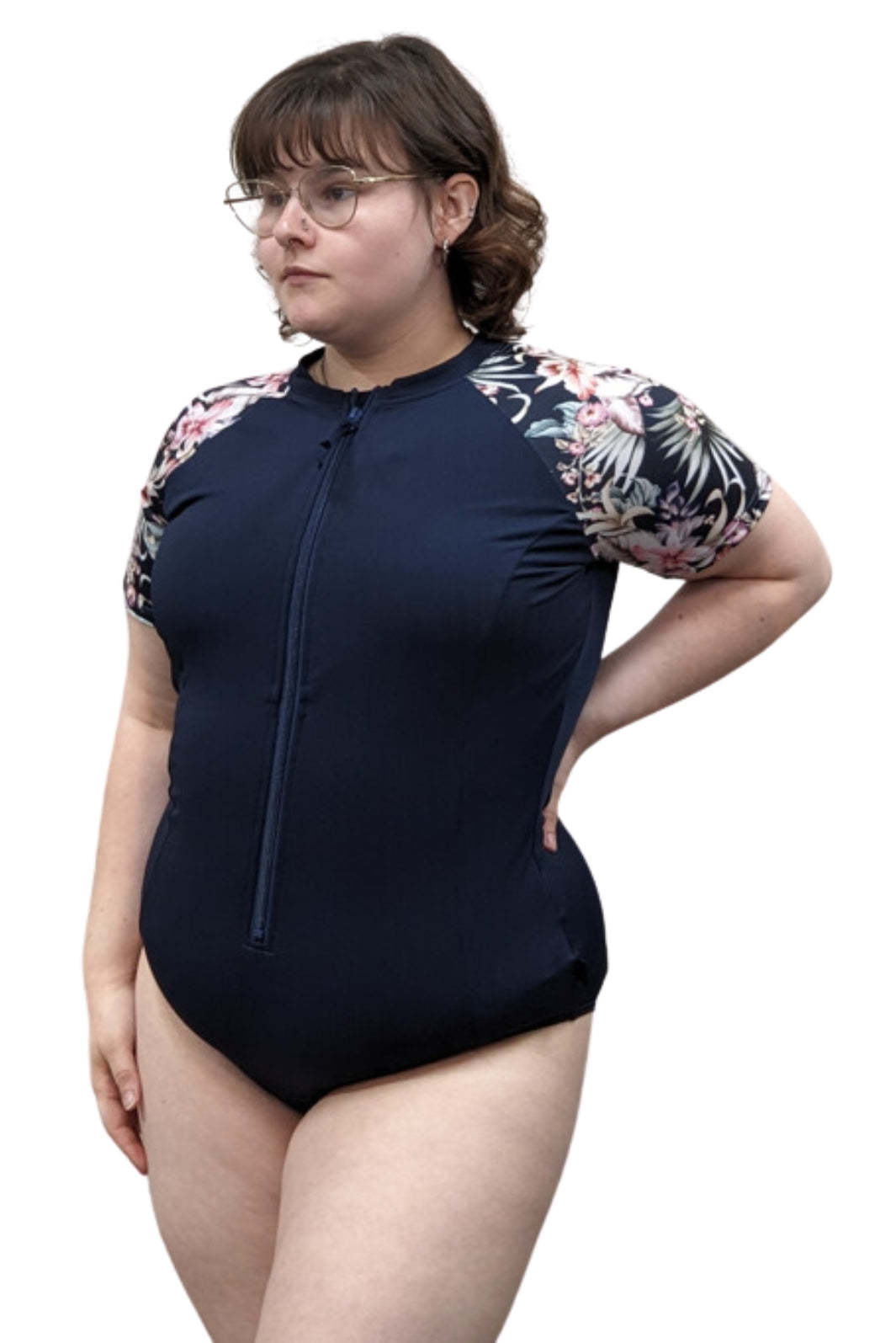 Maillot de Bain à Manche Taille Plus (Marine) de Finz