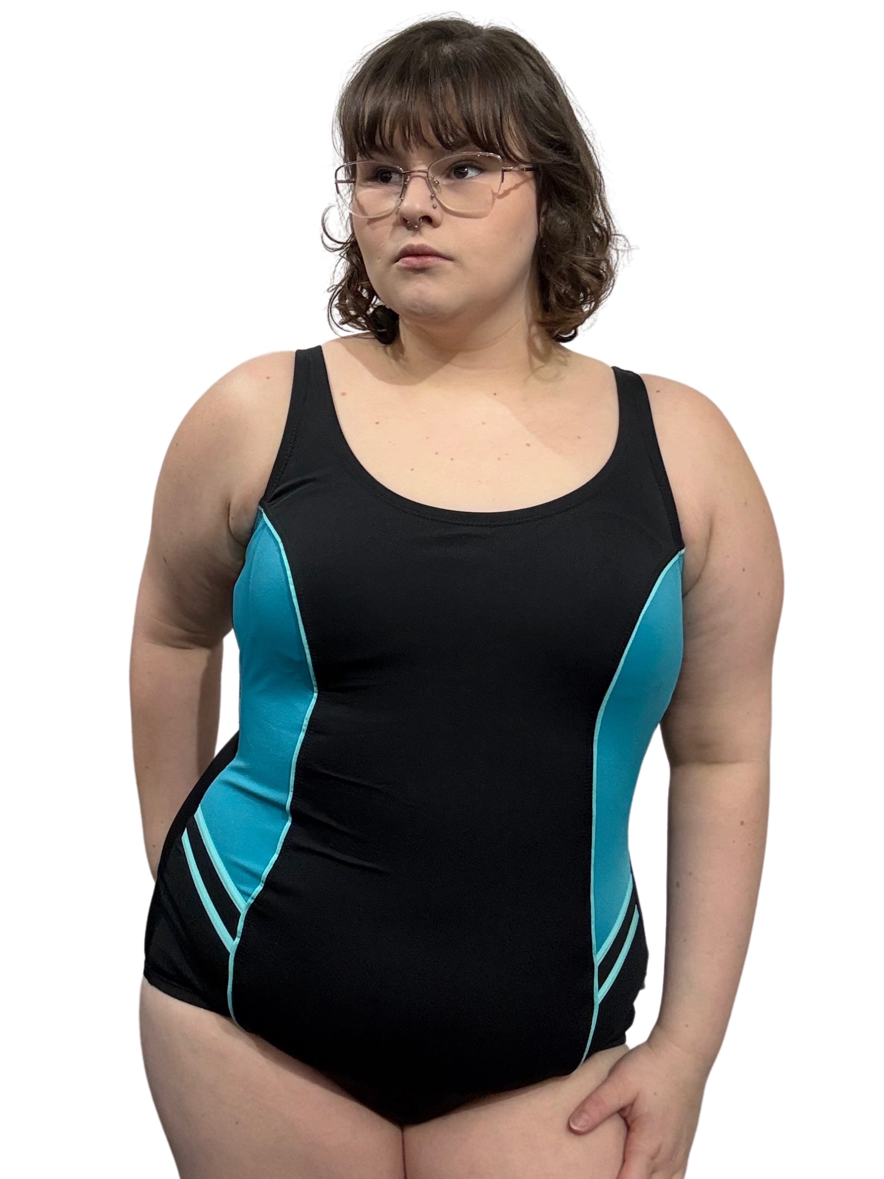 Maillot de Bain Side Splice Taille Plus - Noir & Bleu