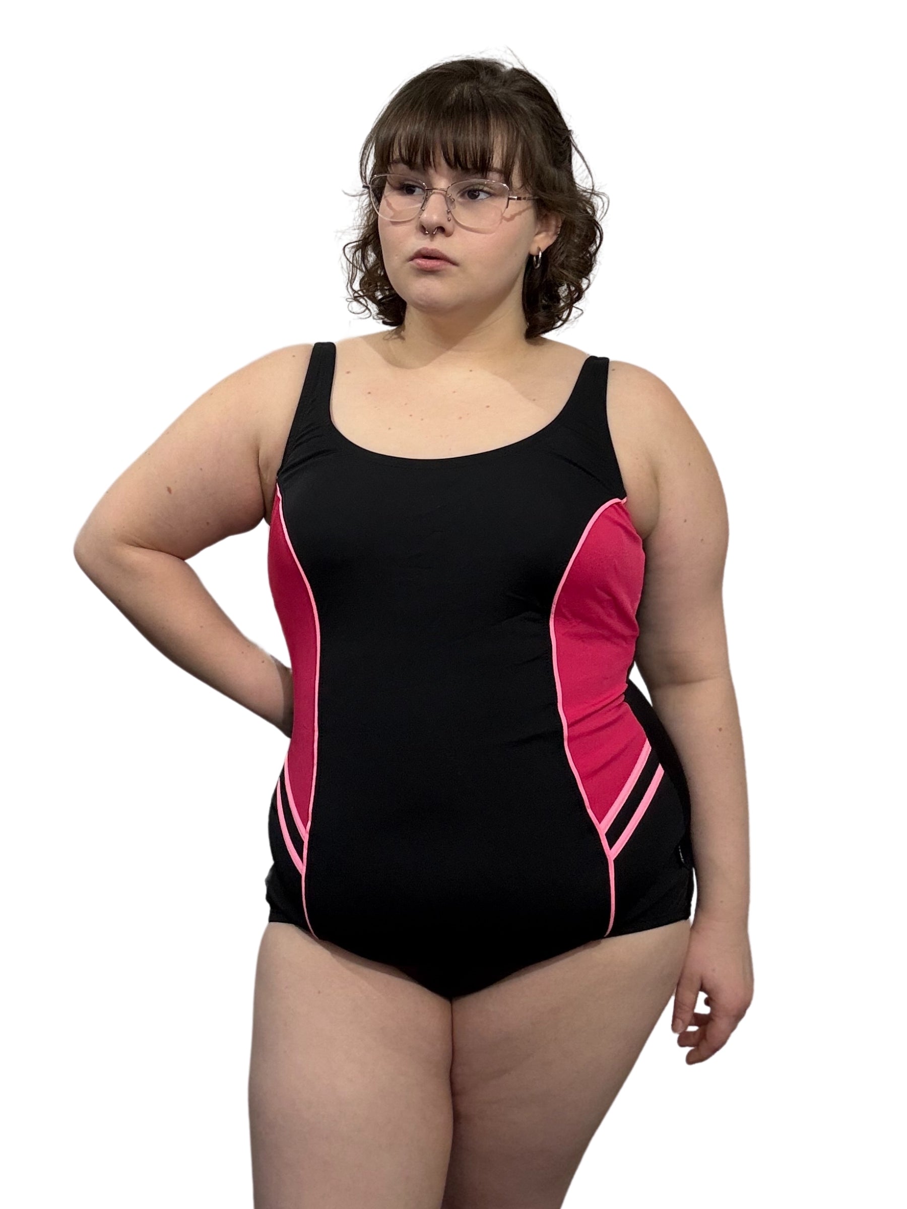 Maillot de Bain Side Splice Taille Plus - Noir & Rose