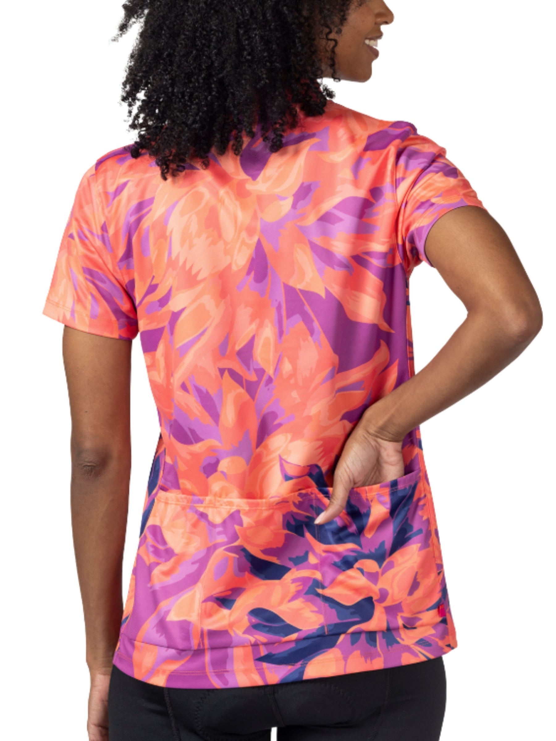 Active Jersey Plus Size Short Sleeve Cycling Jersey - Chroma Coral