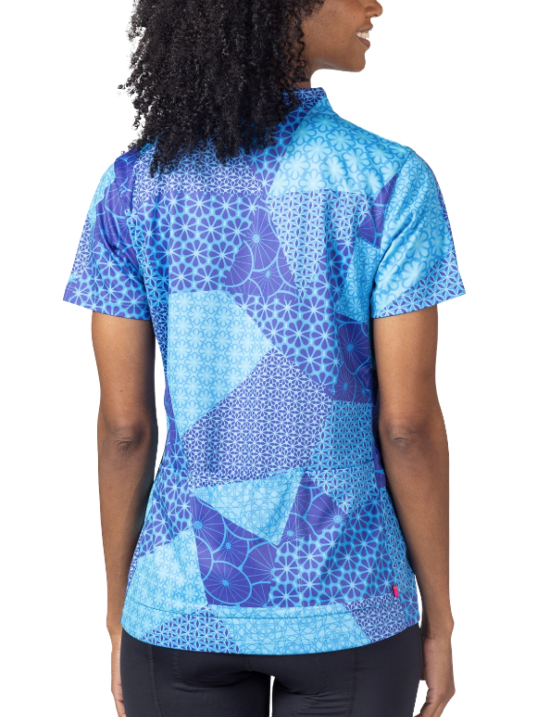 Active Jersey Plus Size Short Sleeve Cycling Jersey - Quiltawhirl Blue