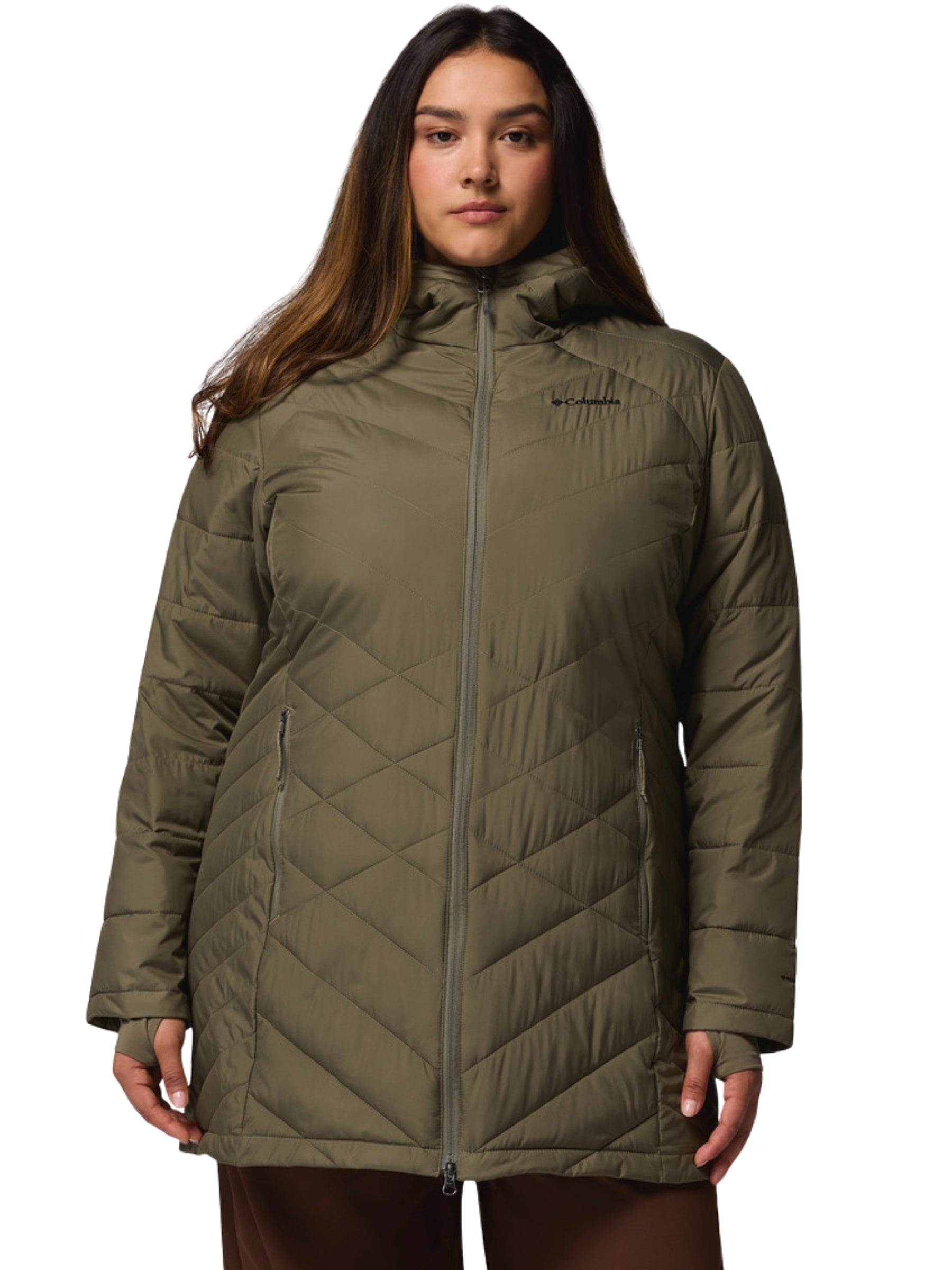 Manteau Long avec Capuchon Heavenly Taille Plus - Stone Green