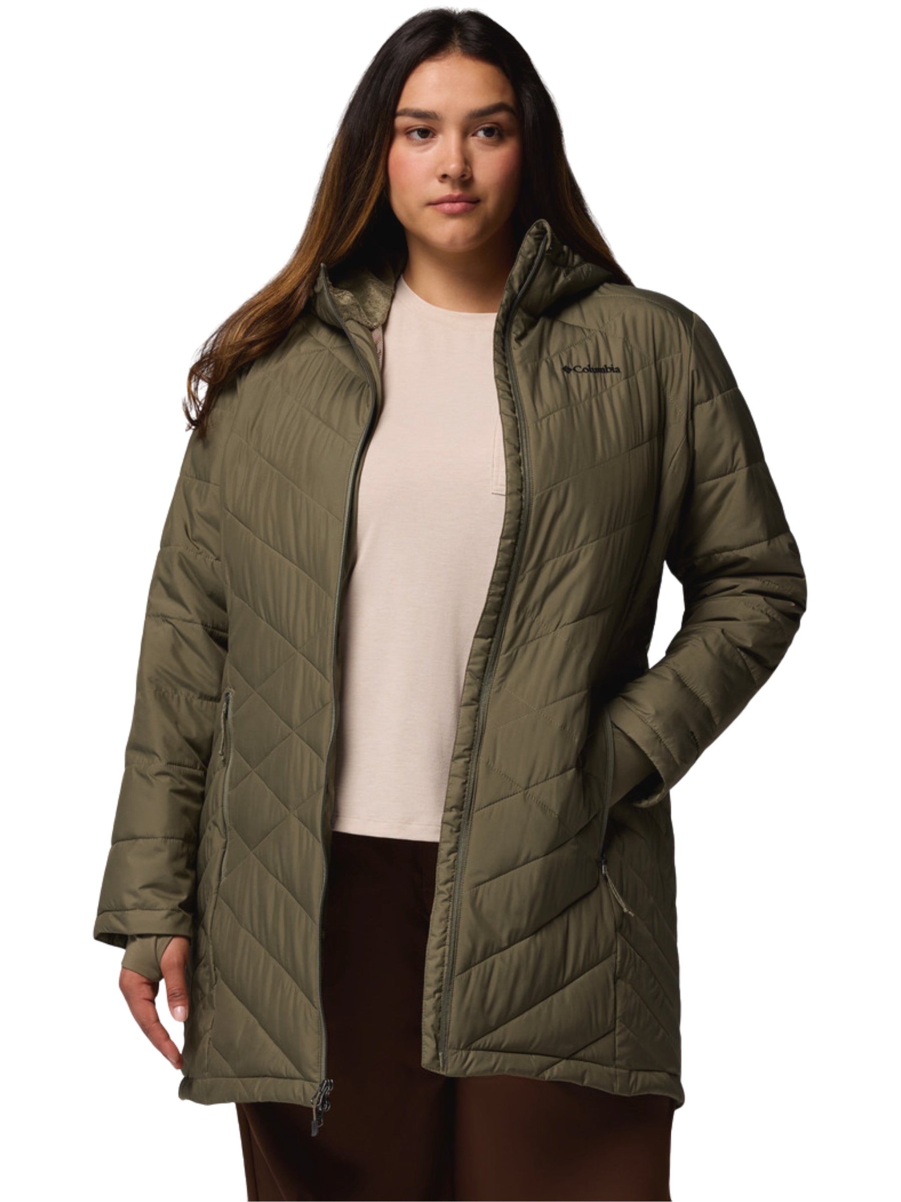 Manteau Long avec Capuchon Heavenly Taille Plus - Stone Green