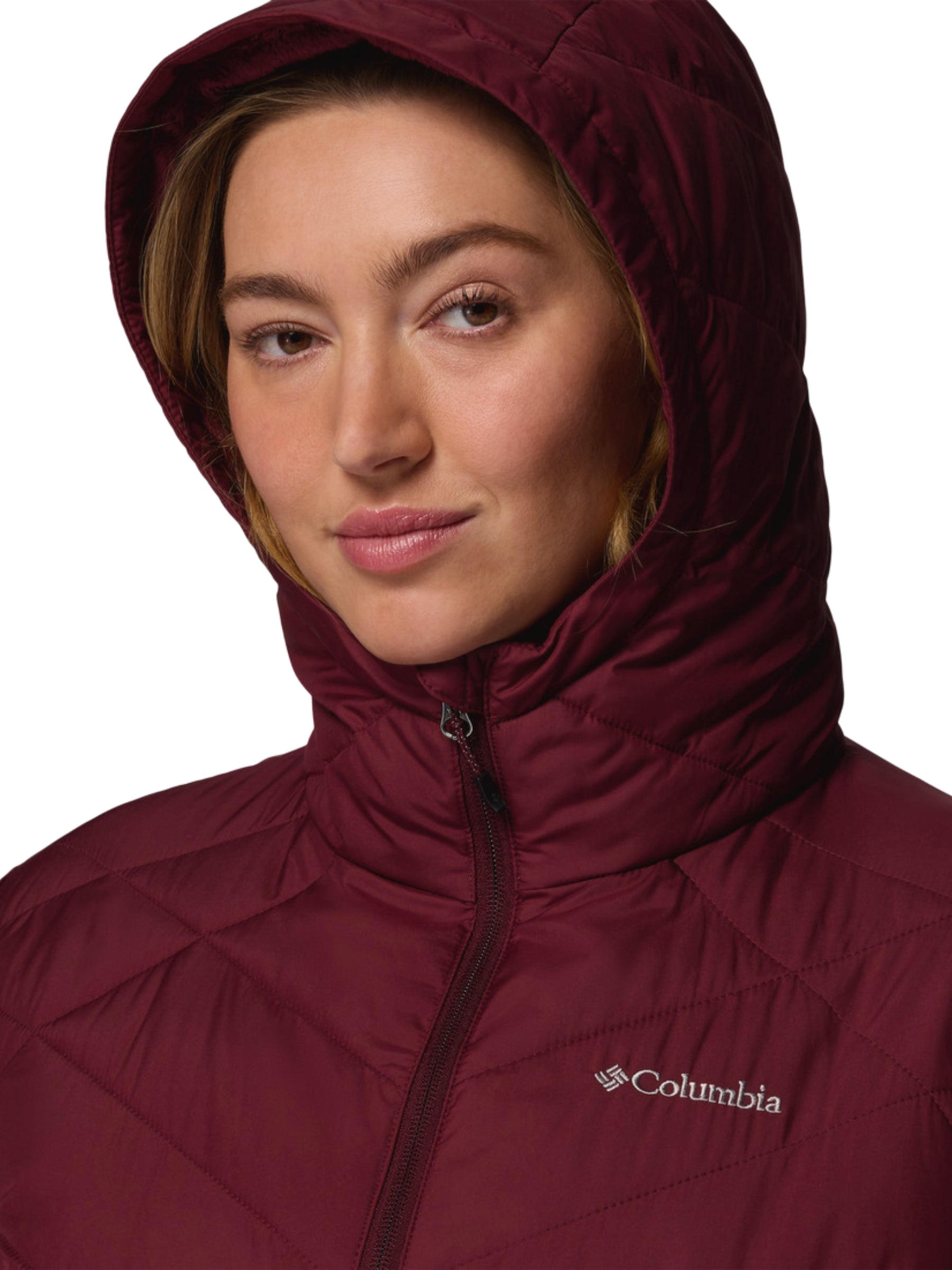 Heavenly Plus Size Long Hooded Coat - Rich Wine