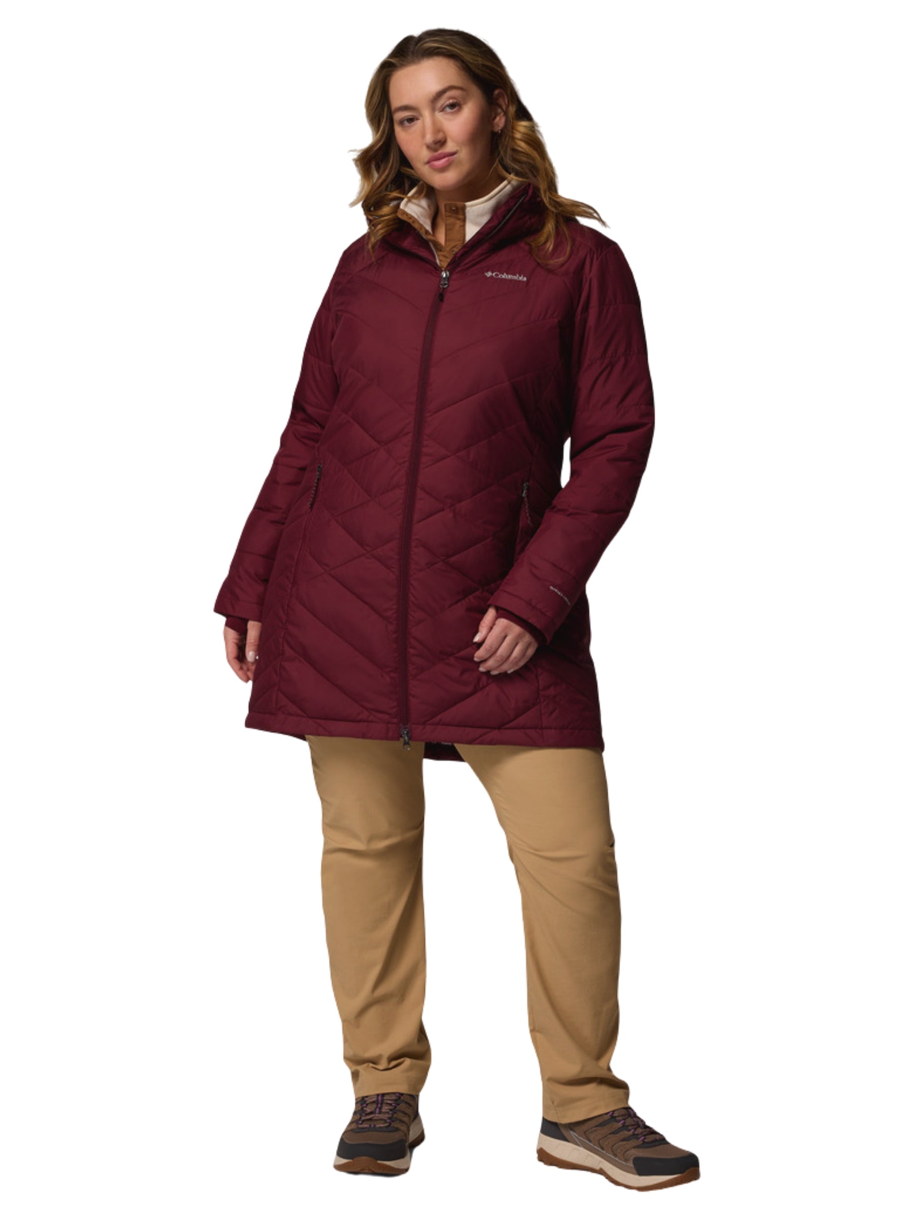 Heavenly Plus Size Long Hooded Coat - Rich Wine