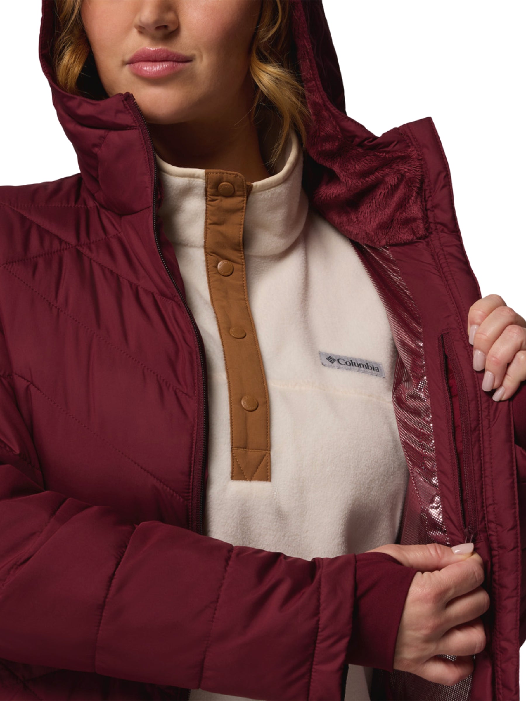 Heavenly Plus Size Long Hooded Coat - Rich Wine