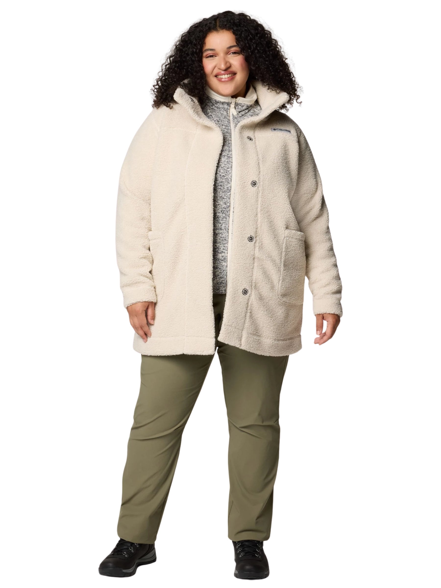 Panorama Plus Size Long Sherpa Coat - Dark Stone