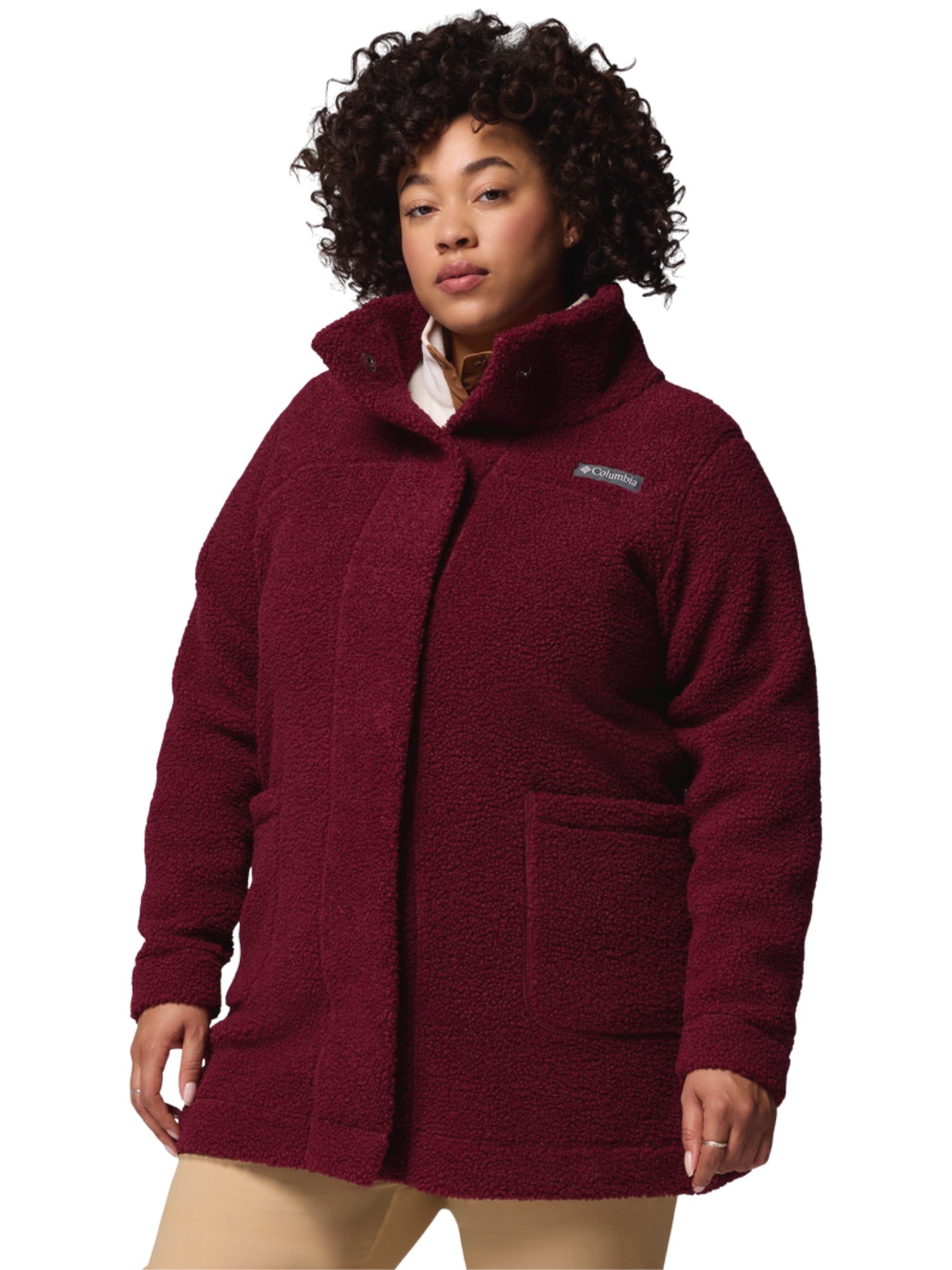 Panorama Plus Size Long Sherpa Coat - Rich Wine