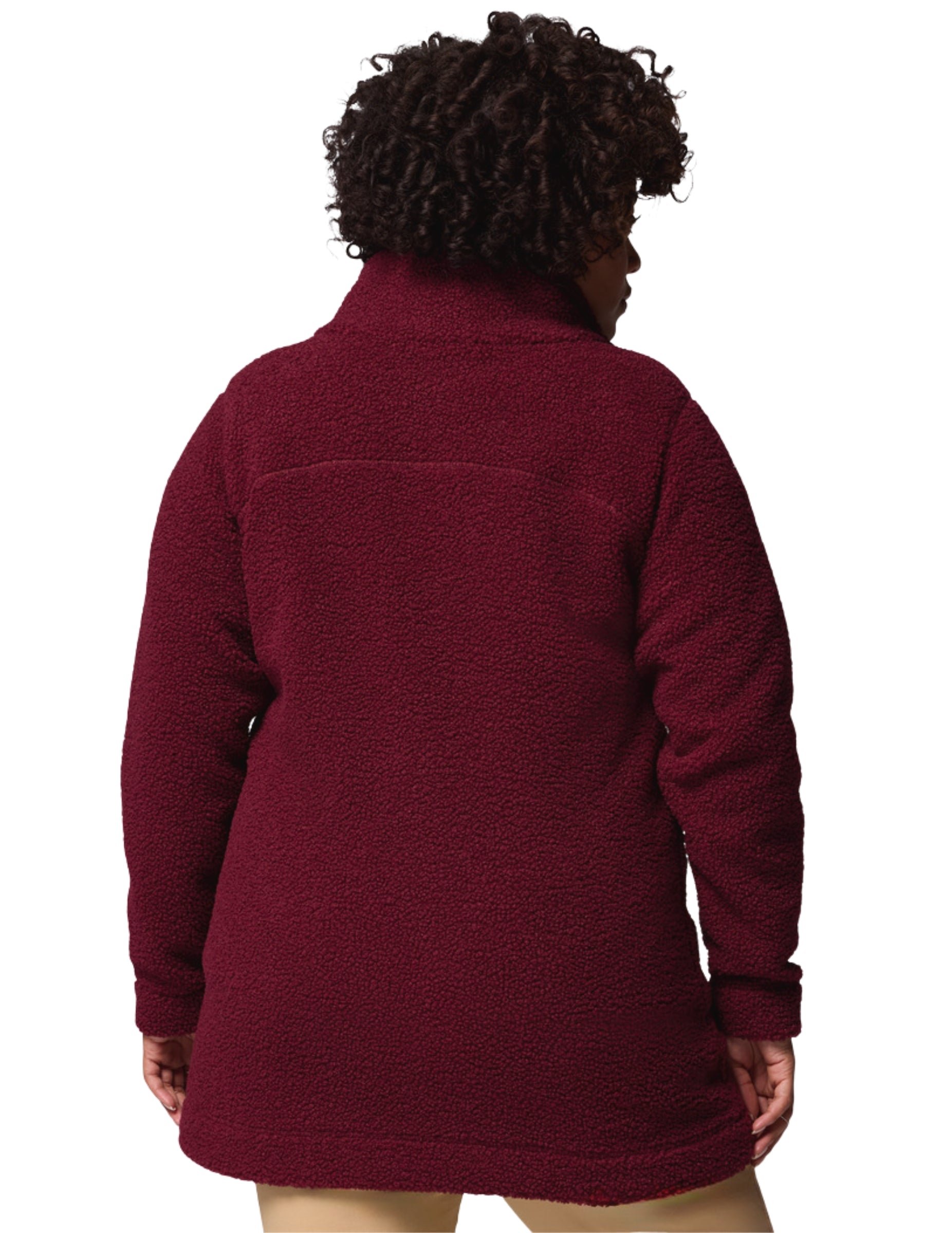 Panorama Plus Size Long Sherpa Coat - Rich Wine