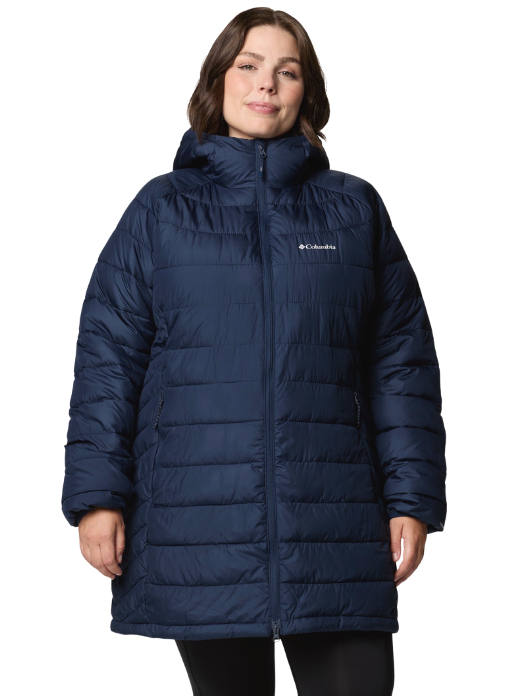 Powder Lite II Plus Size Hooded Mid-Length Coat - Collegiate Navy